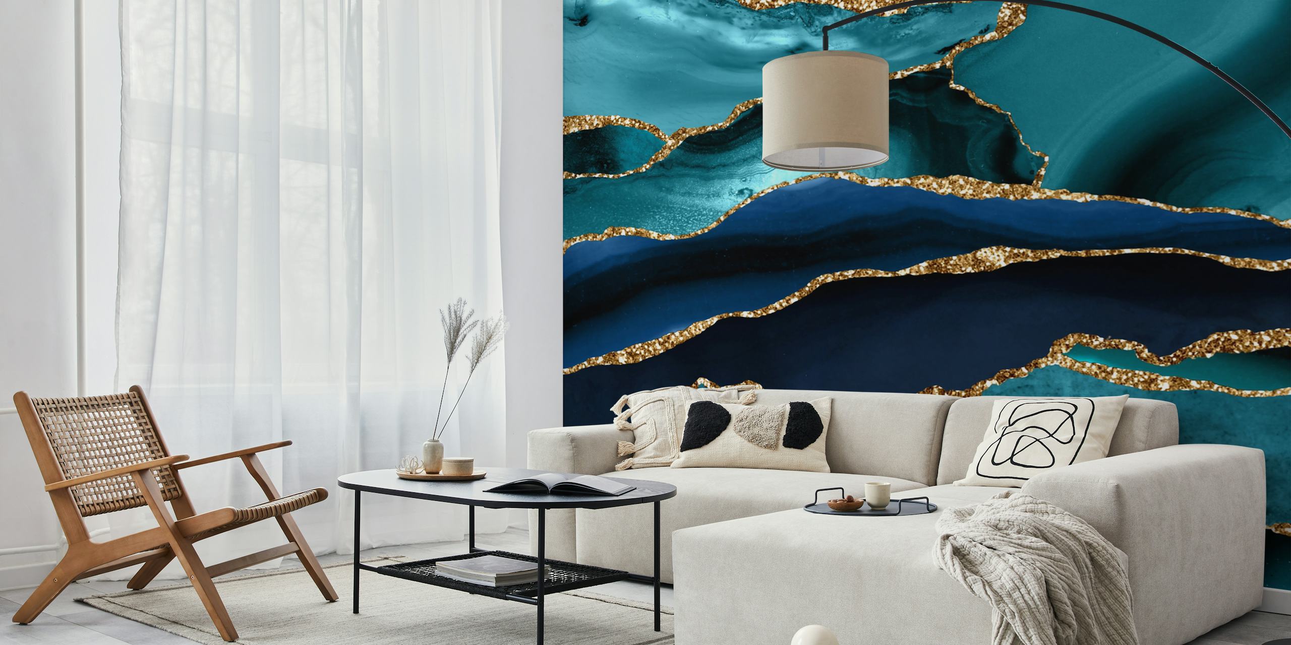Layers of blue marble with golden edges wallpaper