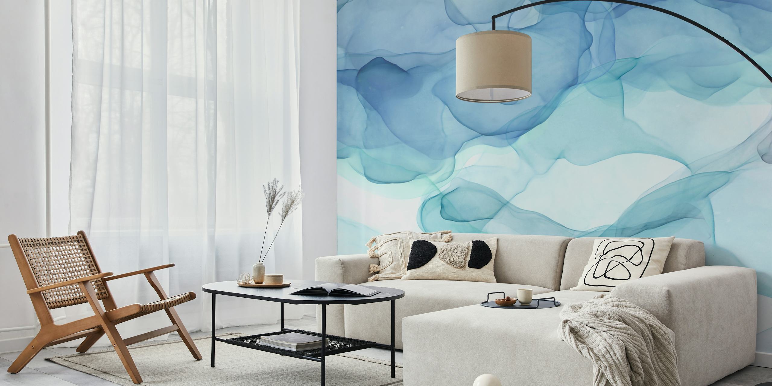 Fluid blue and teal abstract watercolor wallpaper