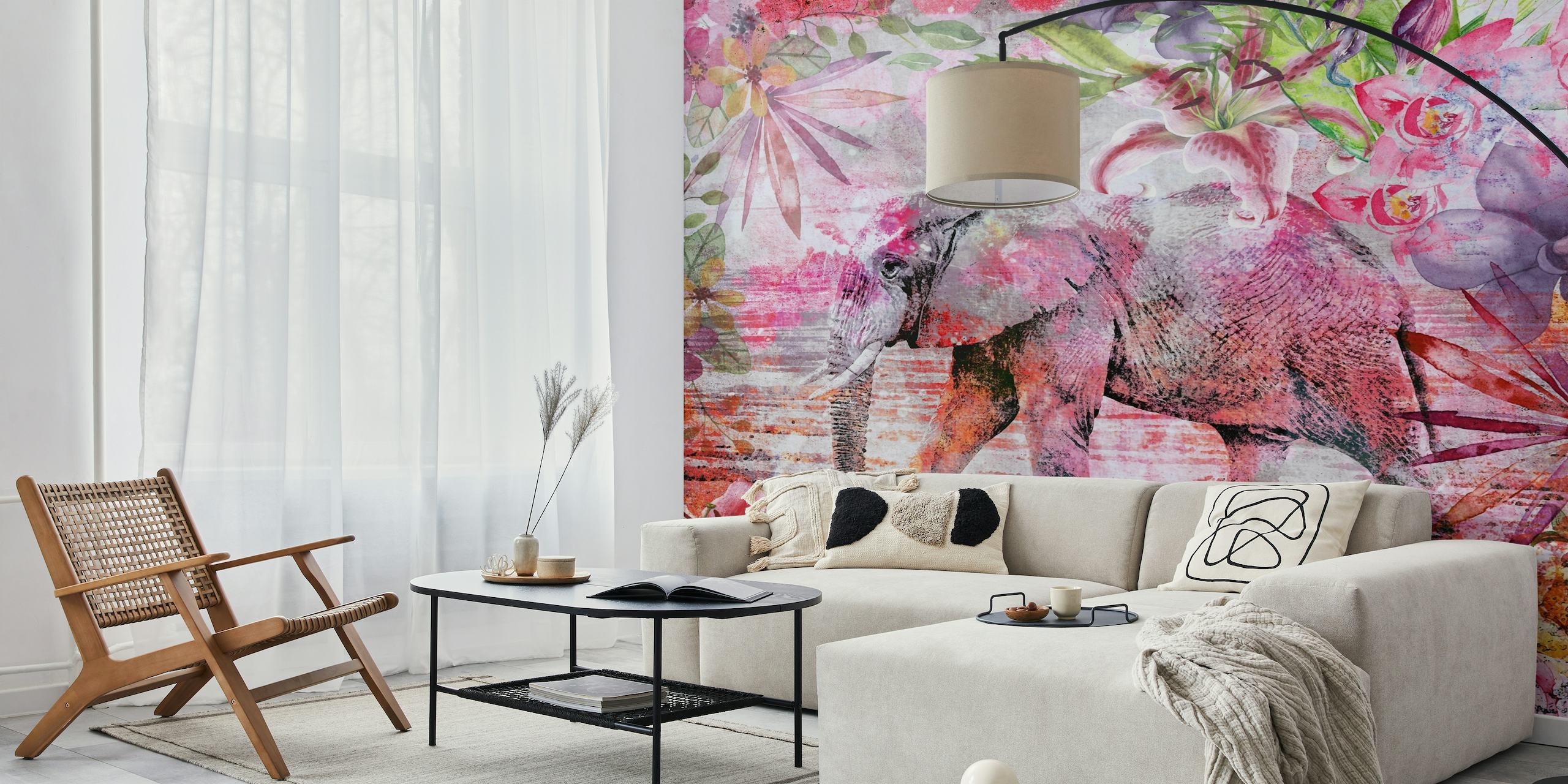 Floral Elephant Art behang