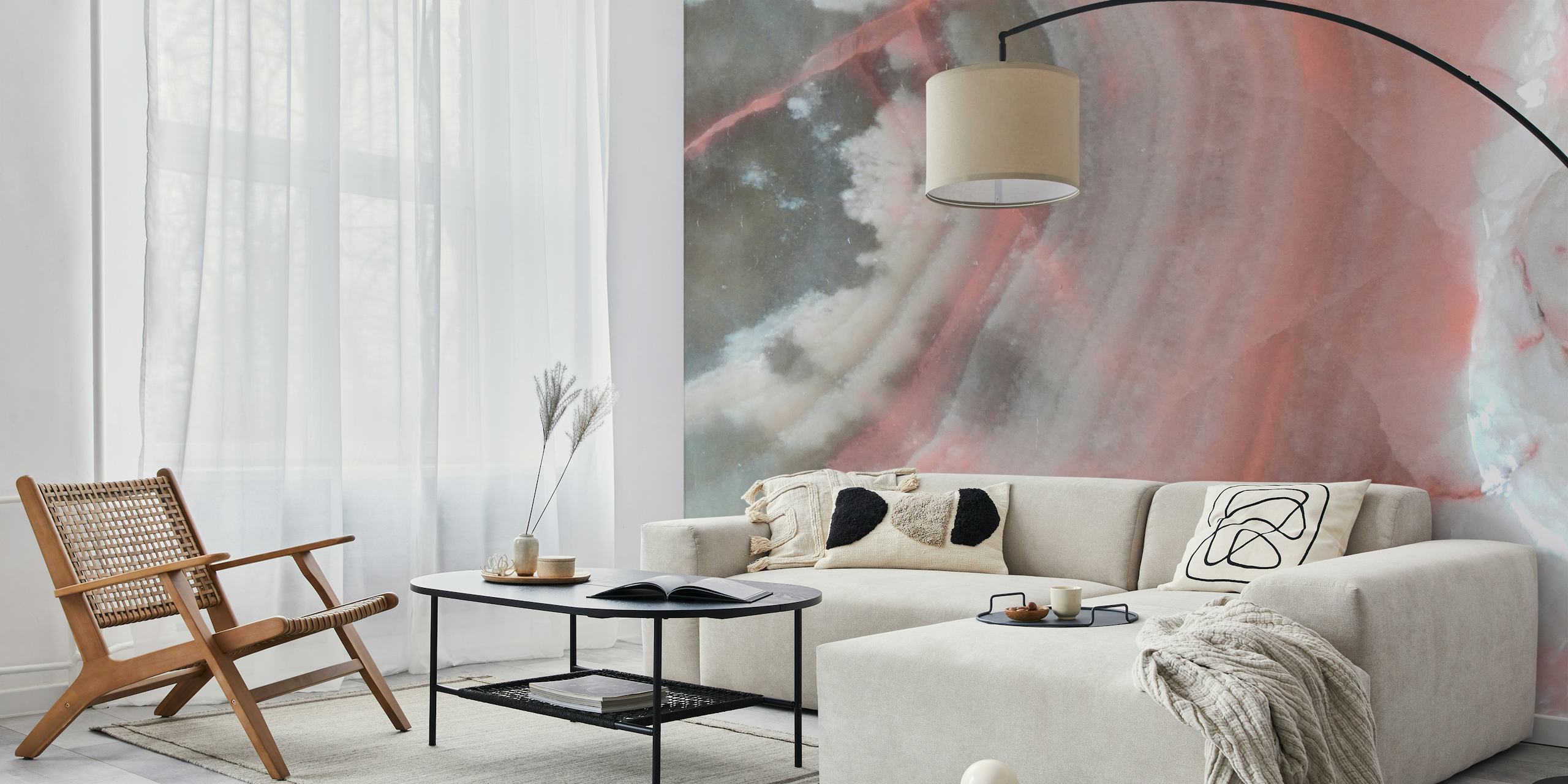 Elegante estampado de mármol rosa y gris para un mural de pared