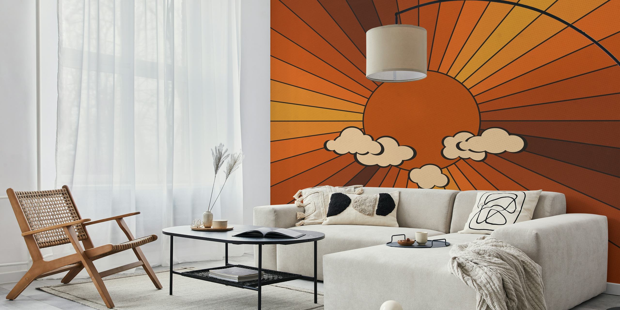 Retro sunburst design in warm orange and yellow colors wallpaper