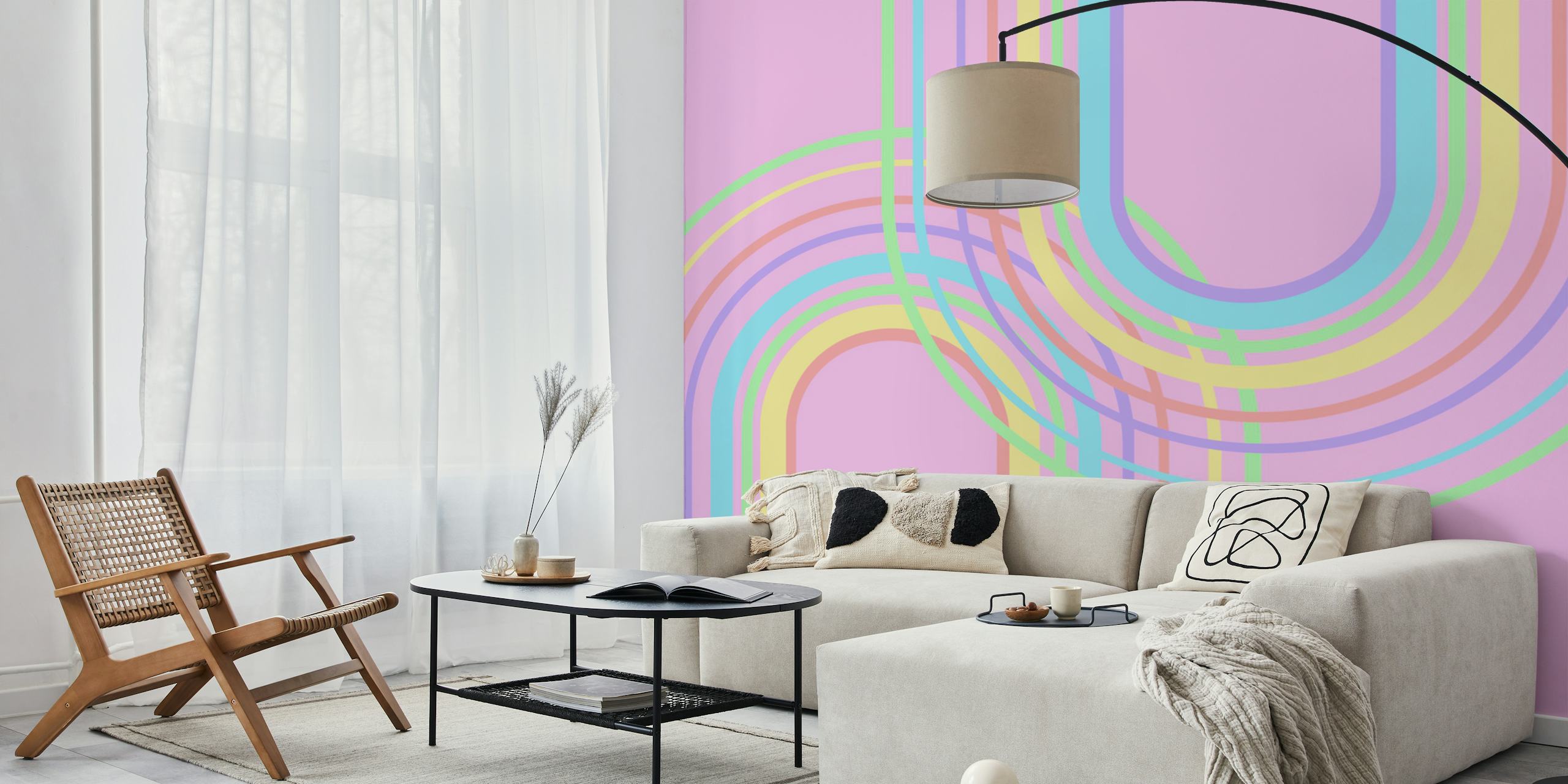 Unicorn Rainbow Arch Minimal papel pintado en una habitación