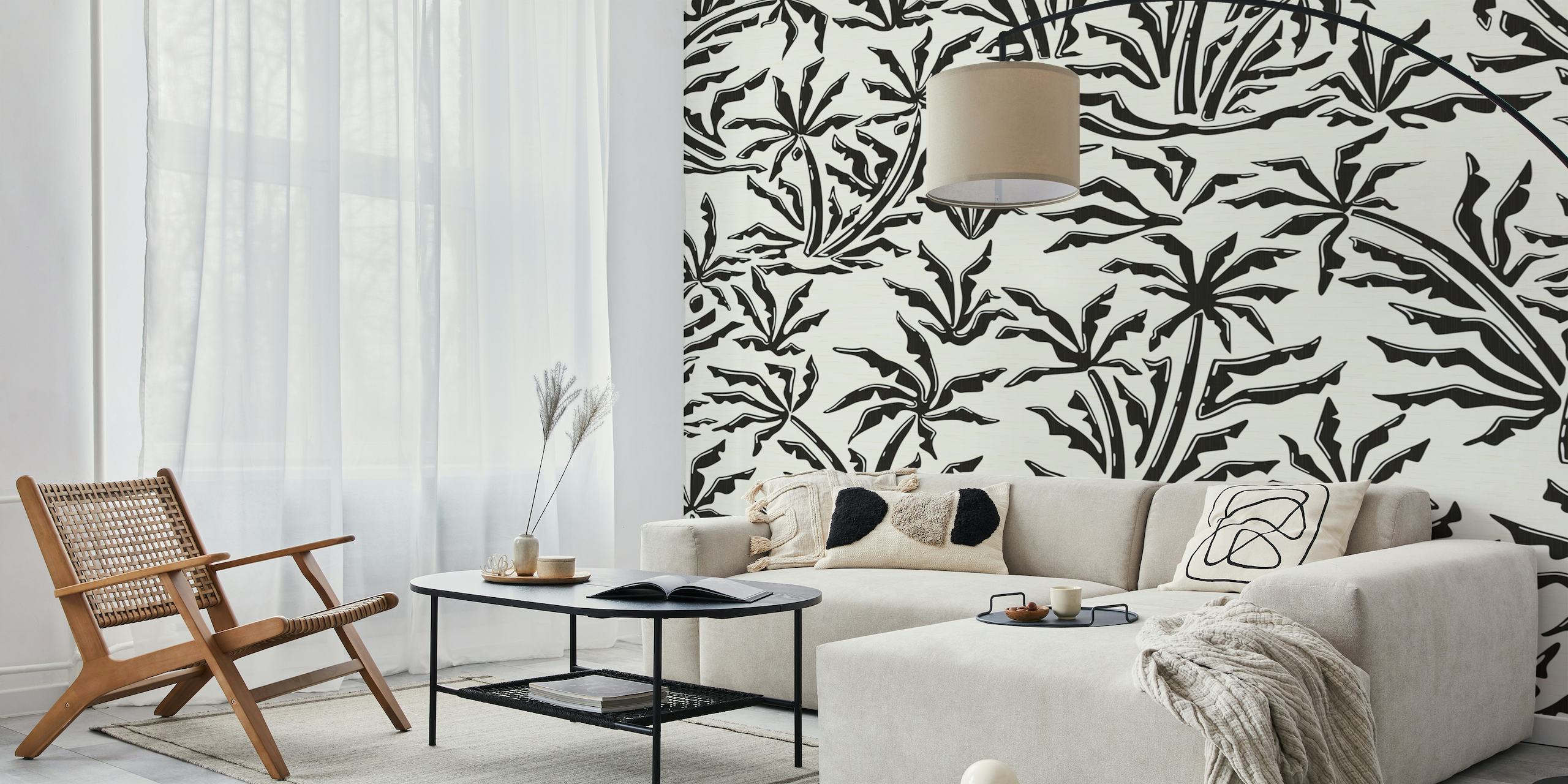 Retro Black and White Palms wallpaper