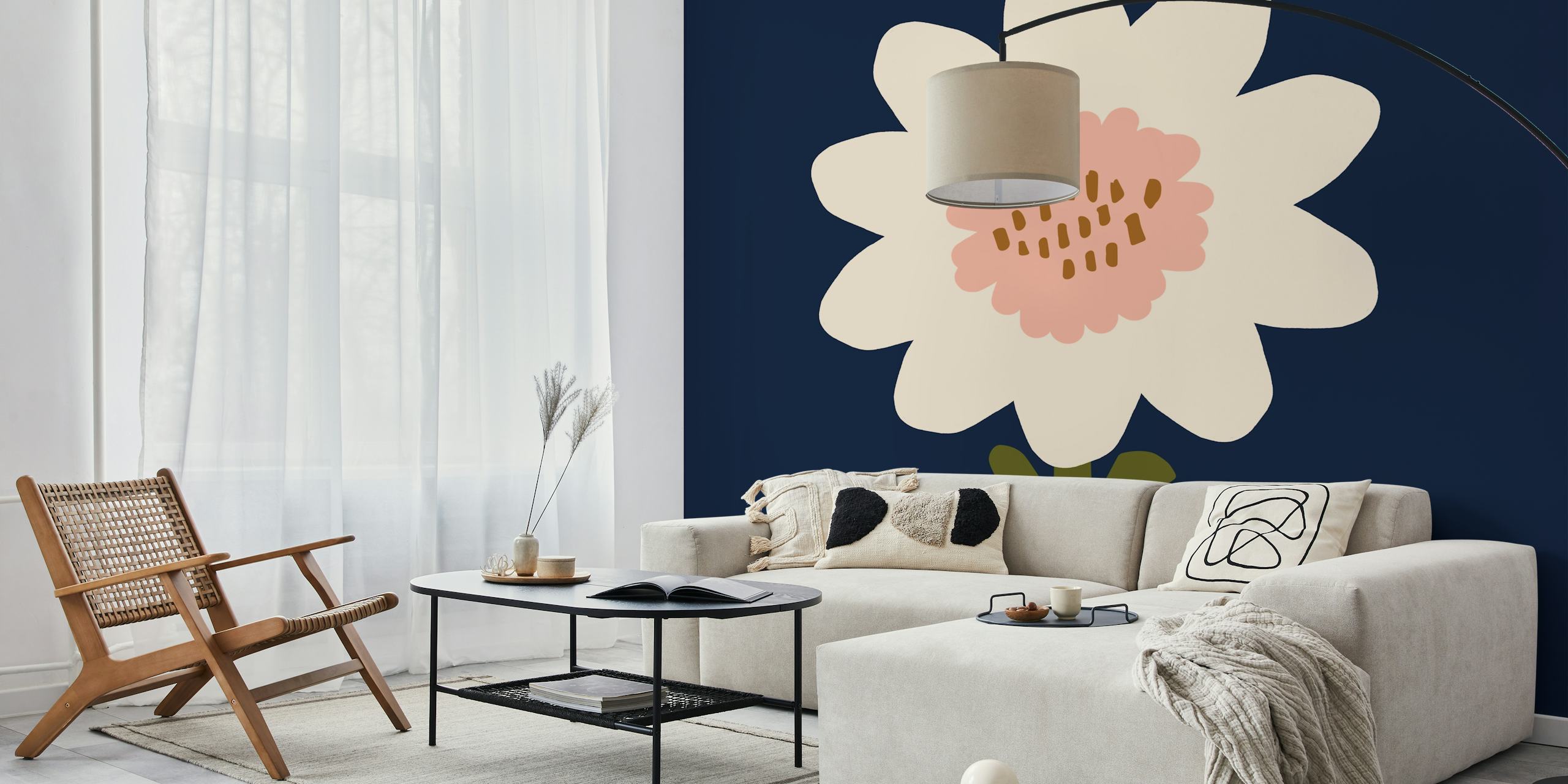 Navy sunflower Tapete in einem Raum