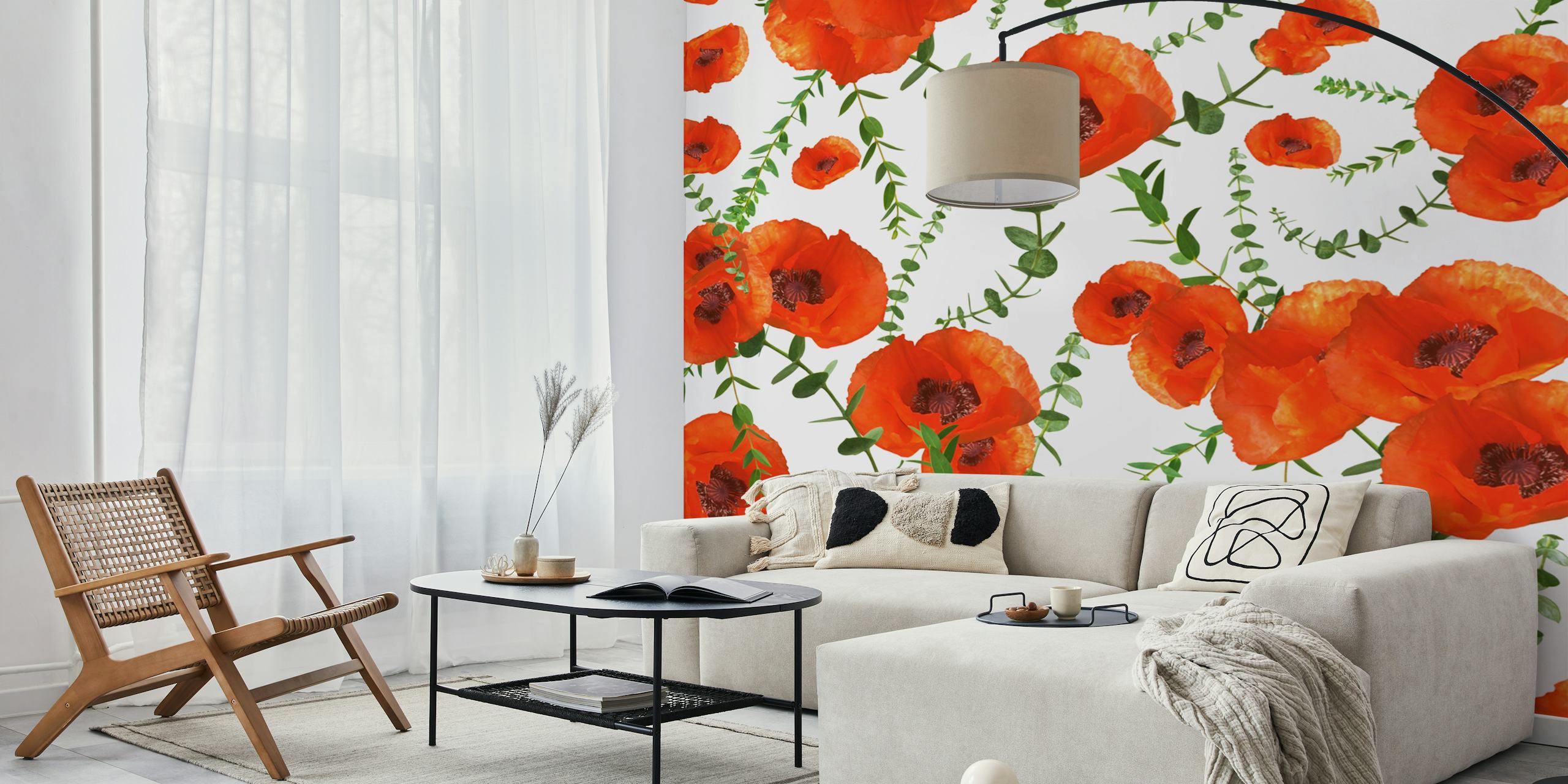 Design tapety Červené Poppies a Eucalyptus