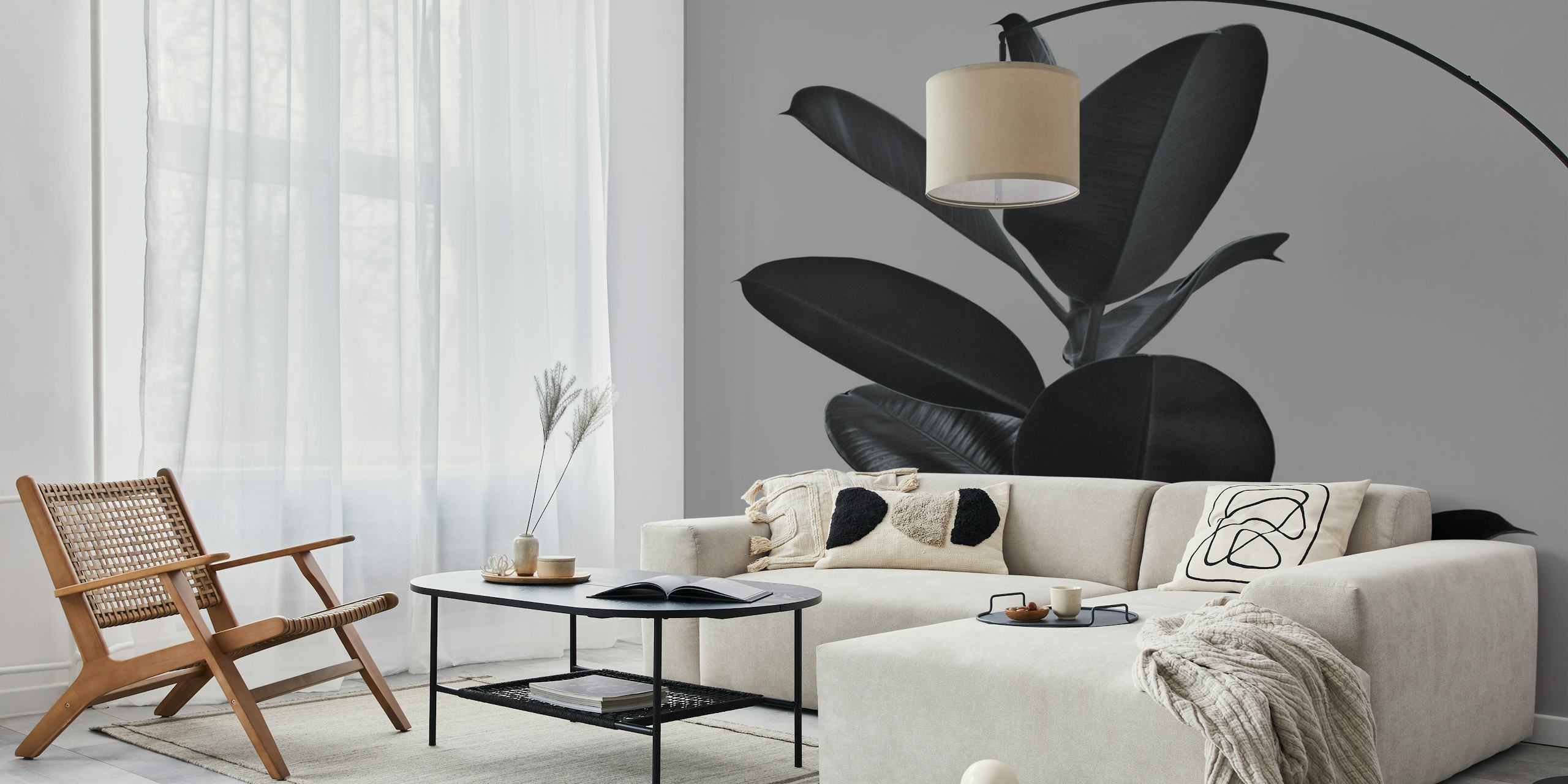Monochroom fotobehang van een Ficusplant
