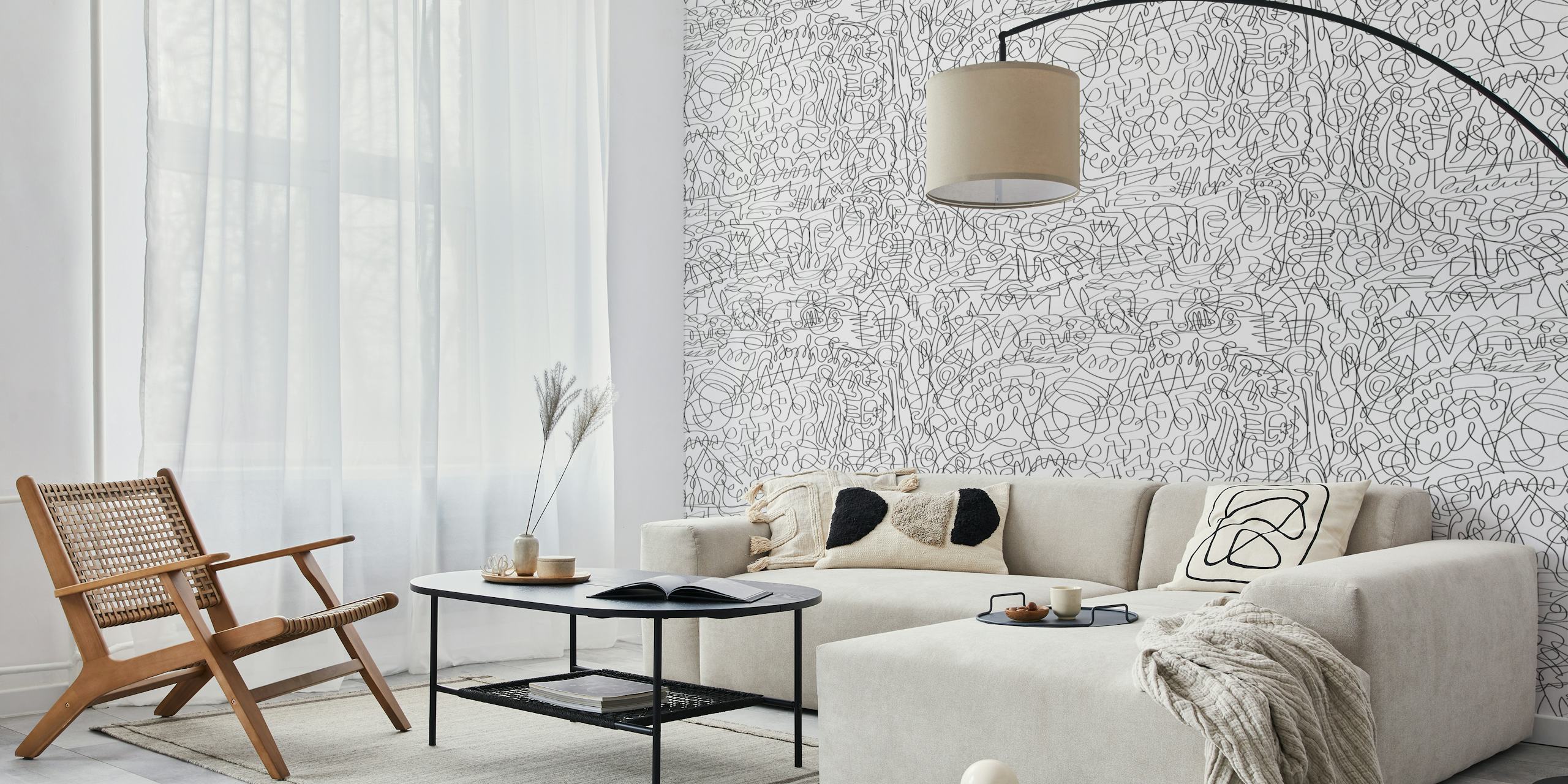 Scribble Pattern wallpaper displayed in a room