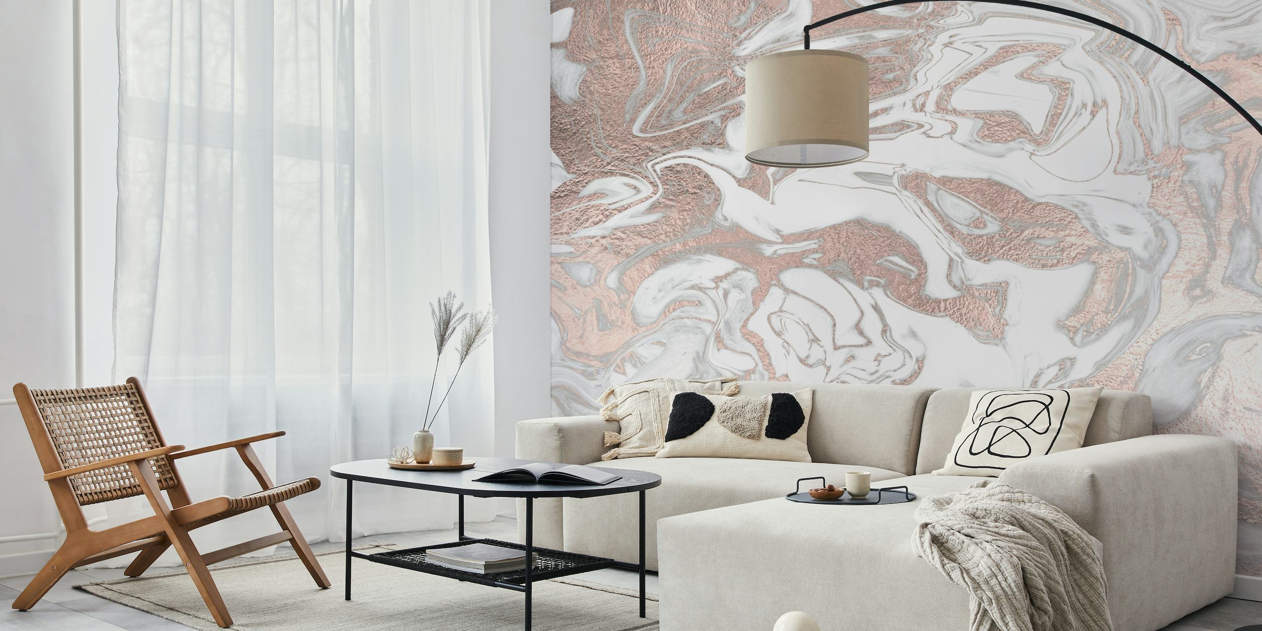 Rose Gold Marble Stone wall mural featuring swirls of pink and gold