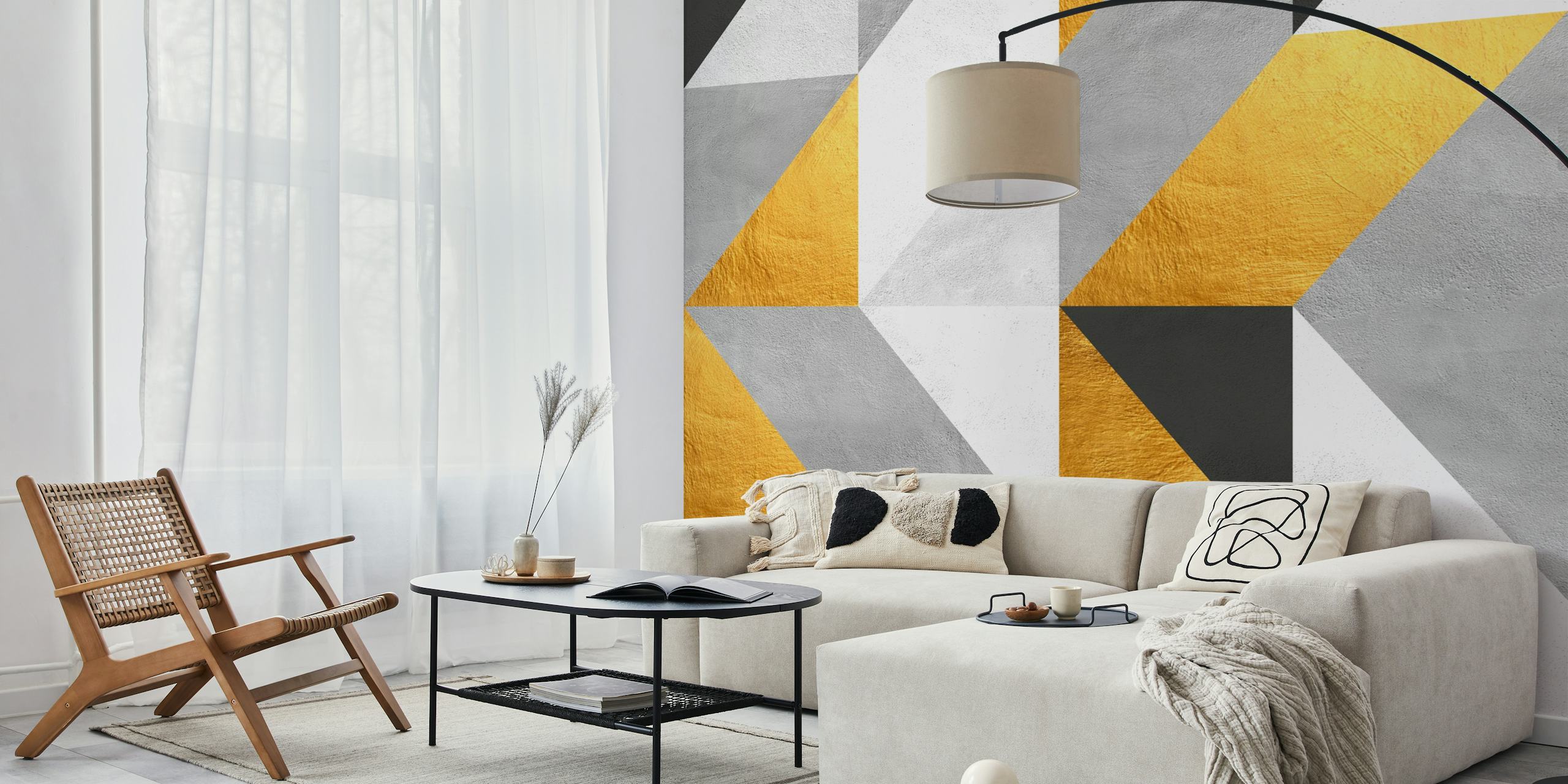Geometric gold and gray triangle pattern wallpaper