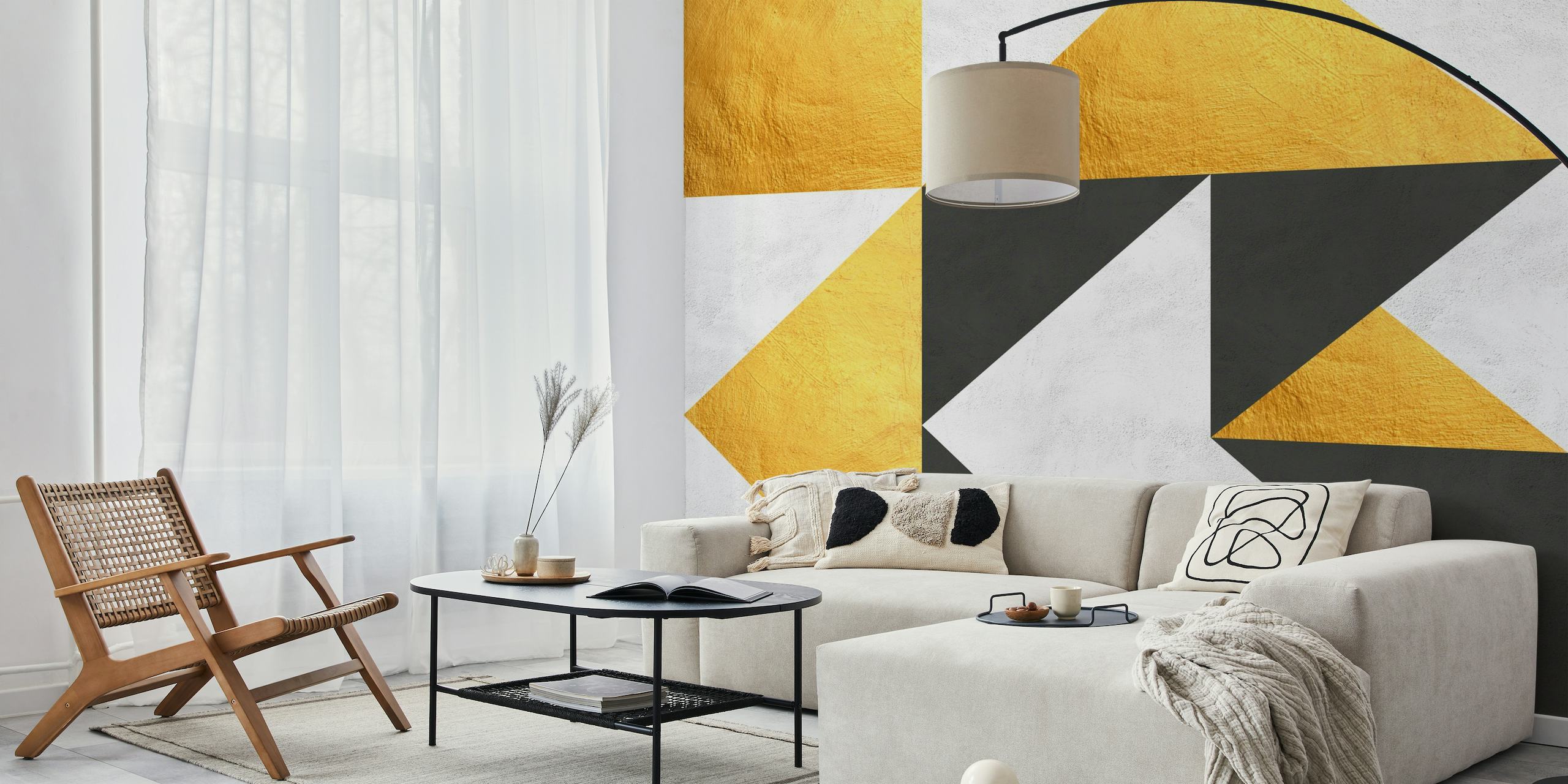 Gold and gray geometric shapes wall mural