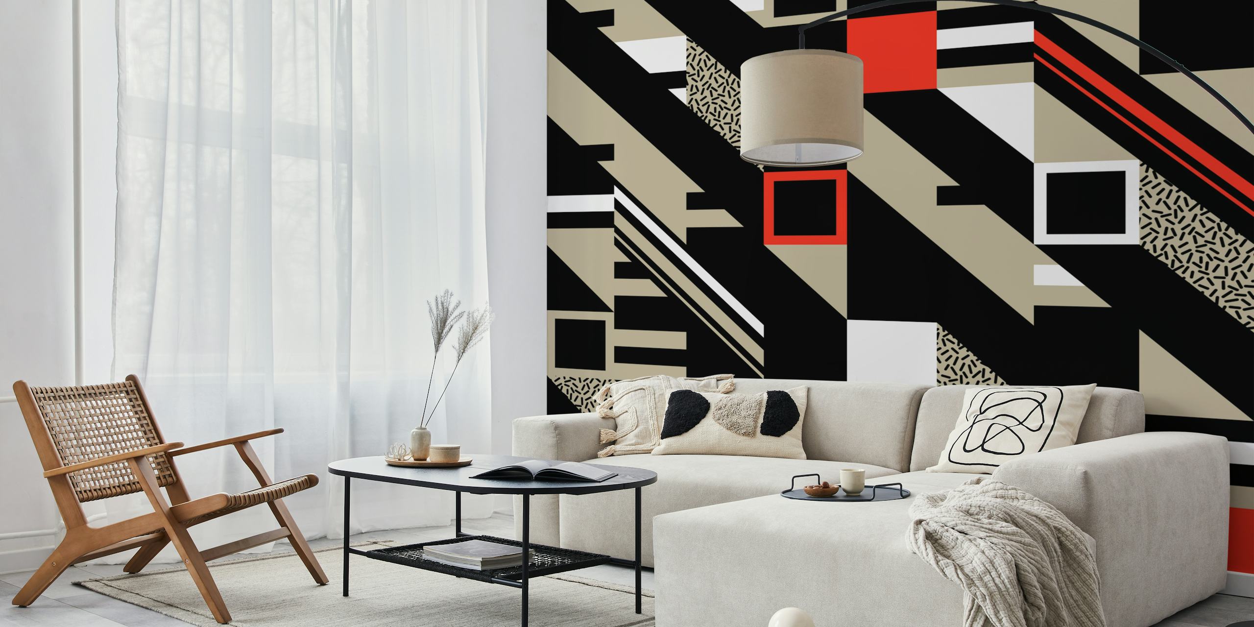 Fototapeta s abstraktním geometrickým vzorem v černé, bílé a červené barvě