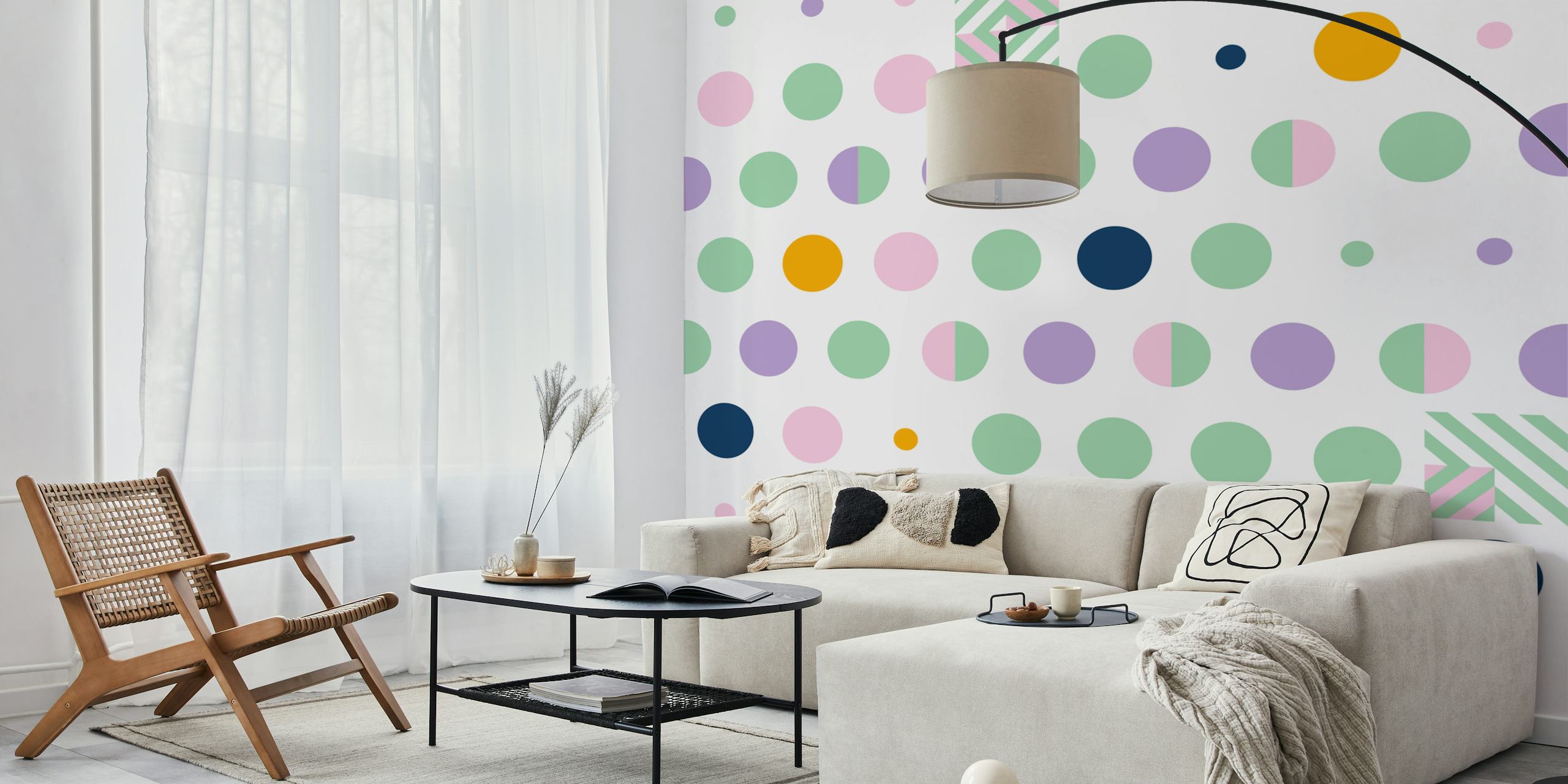 Colorful geometric circle and stripe wallpaper