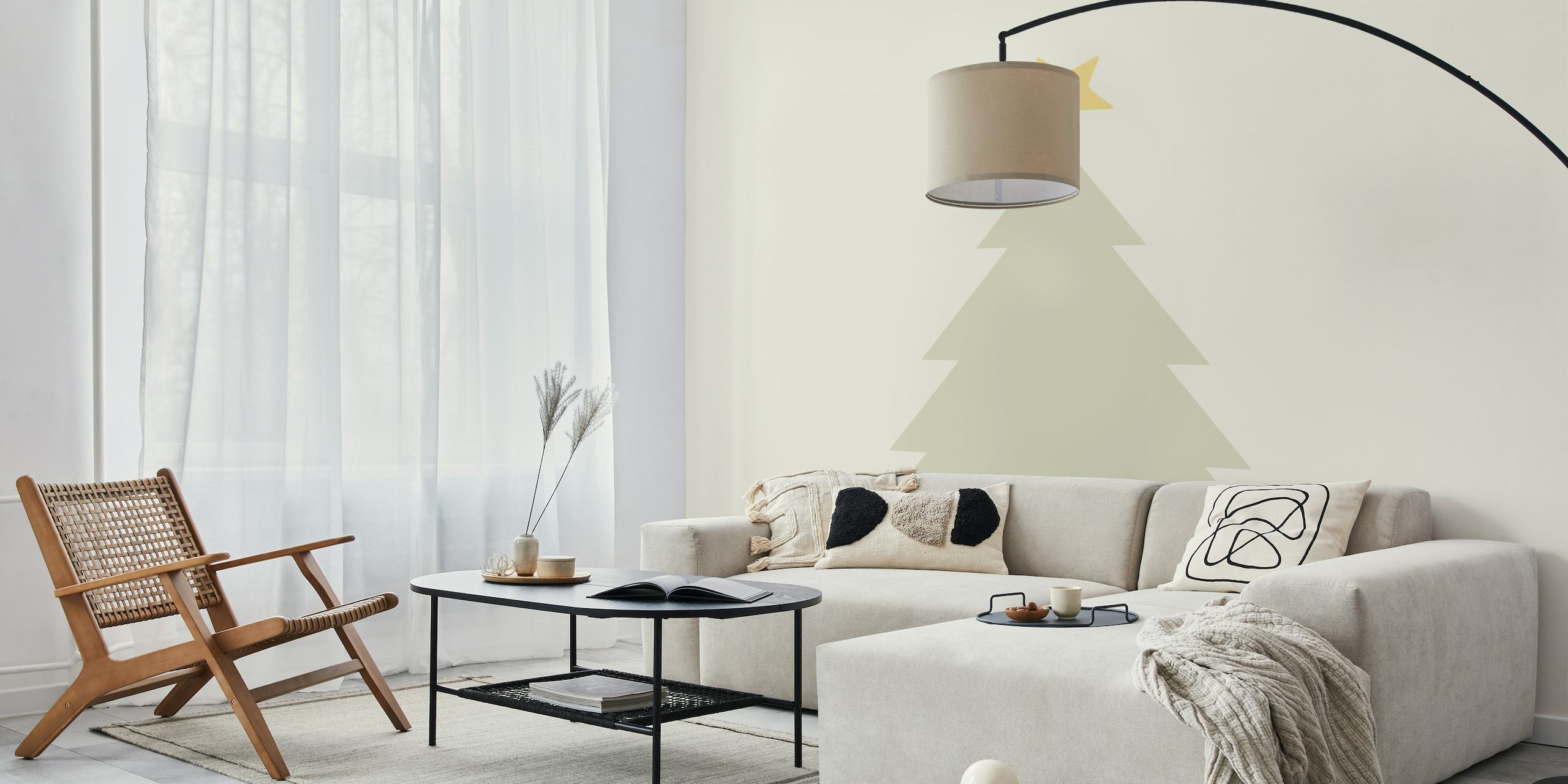 Minimalistischer skandinavischer Weihnachtsbaum mit goldenem Stern als Wandgemälde