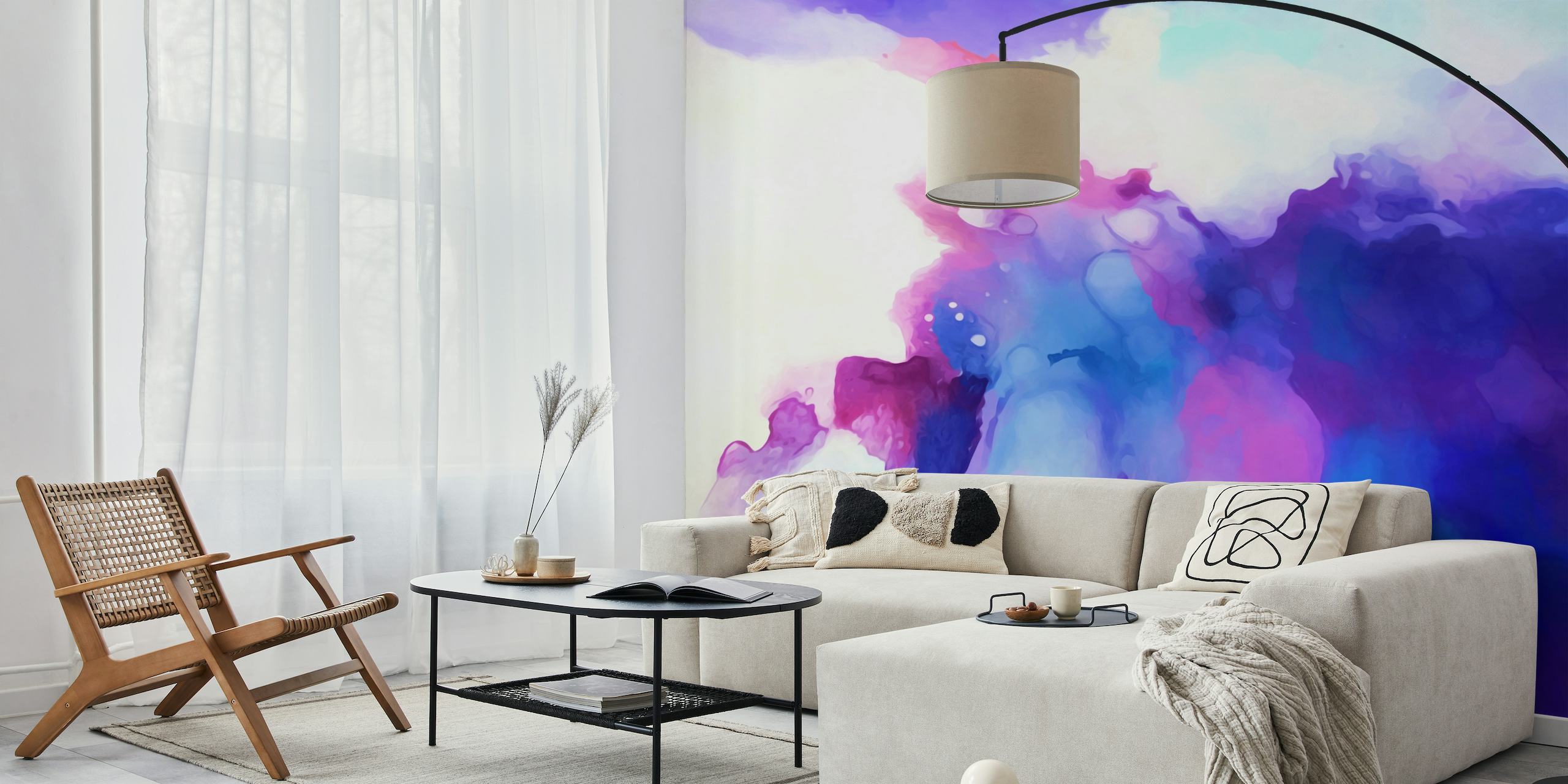 Abstract blues and purples watercolor wall mural
