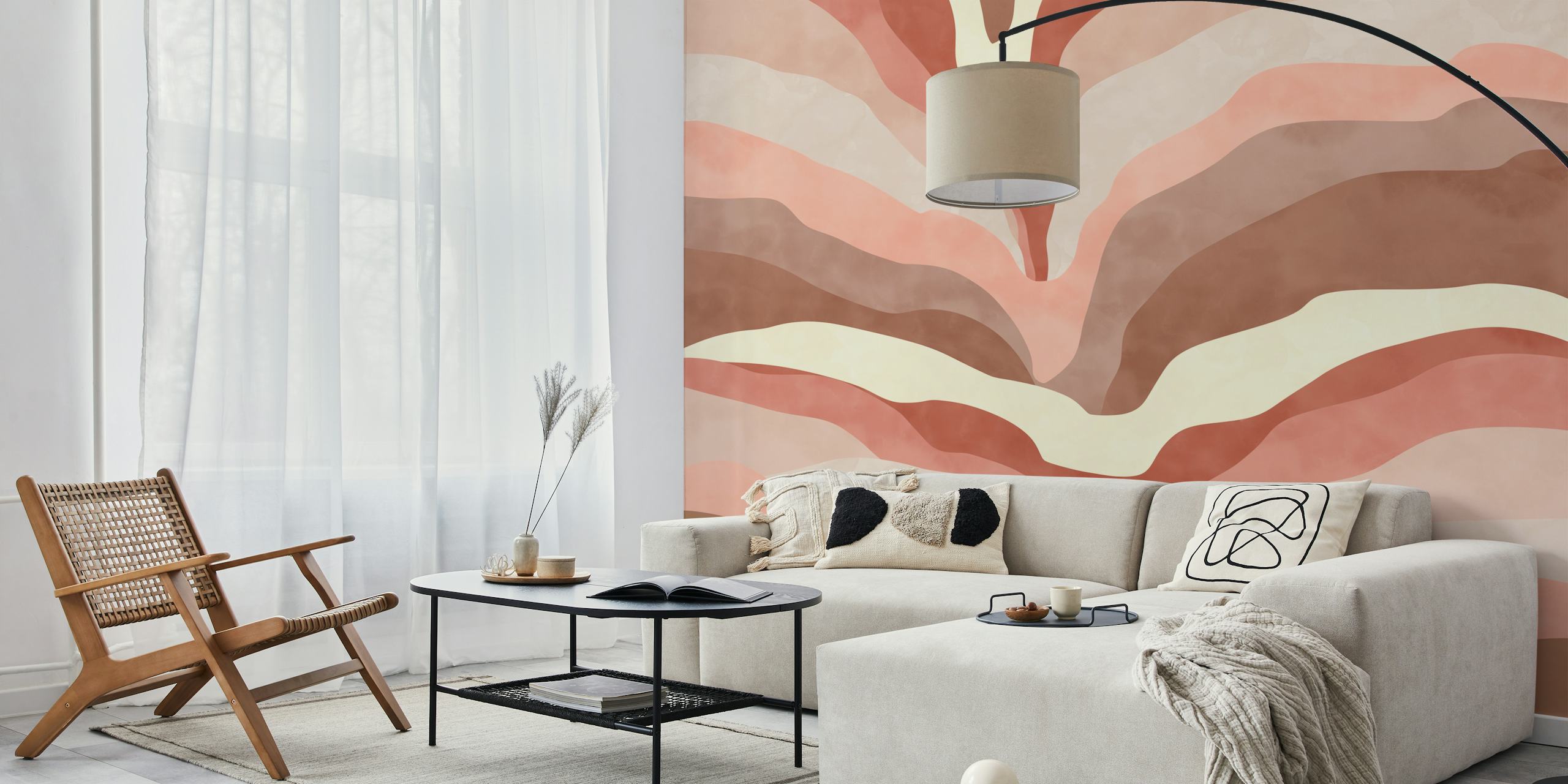 Abstract pink lines ταπετσαρία σε ένα δωμάτιο