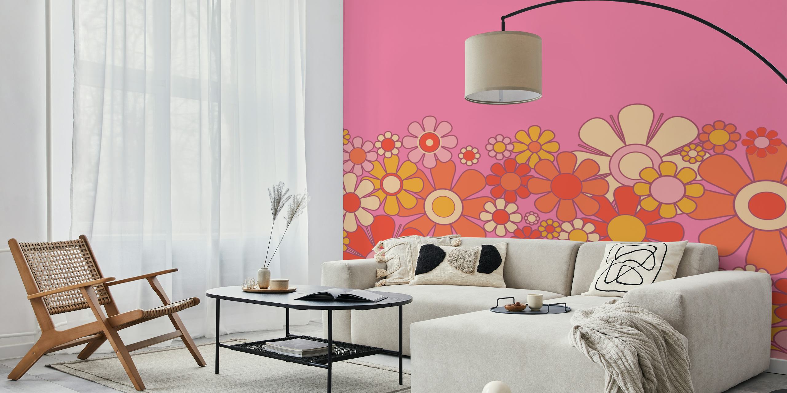 Groovy Retro Garden Pink wallpaper in a room
