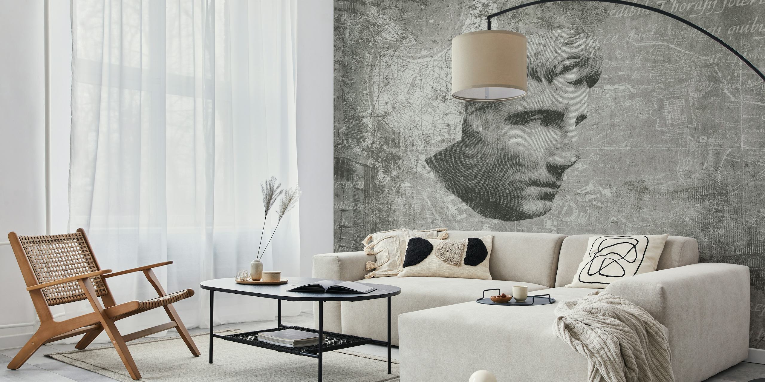 ANCIENT Head of Augustus wall mural featuring a classic sculpture with a textured grey background