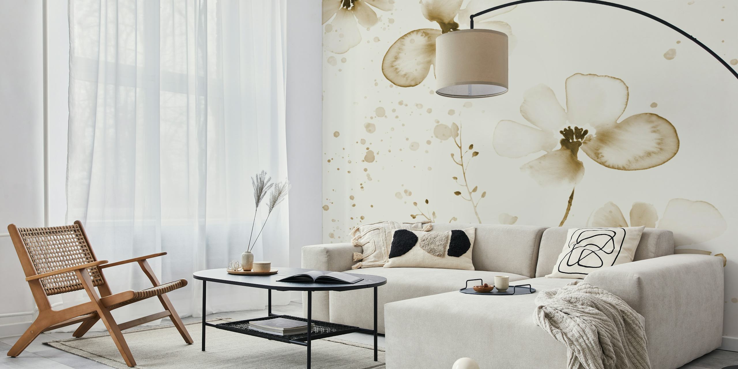 Romantic flower shade ecru wallpaper in a room