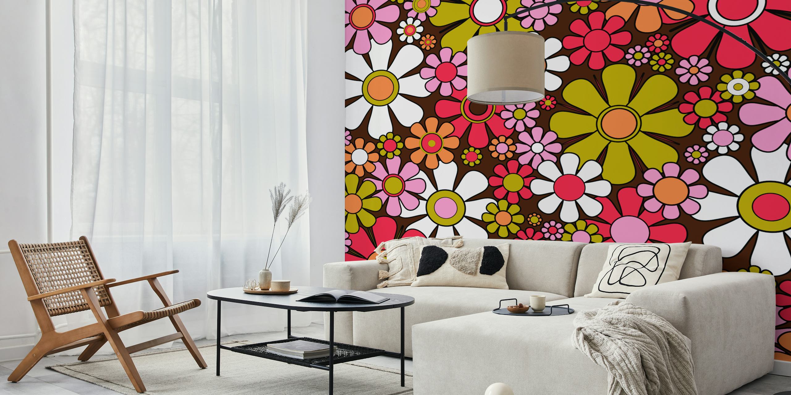 Groovy retro garden flowers tapet i rummet