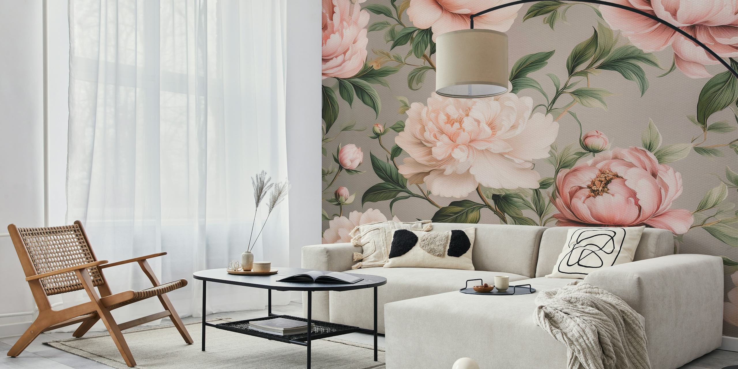 Flowers Soft Pink Peony Floral behang ontwerp