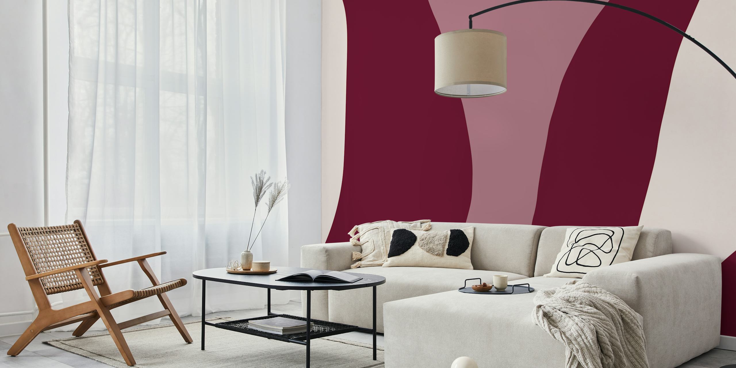 Elegant Burgundy Waves tapet i et rom