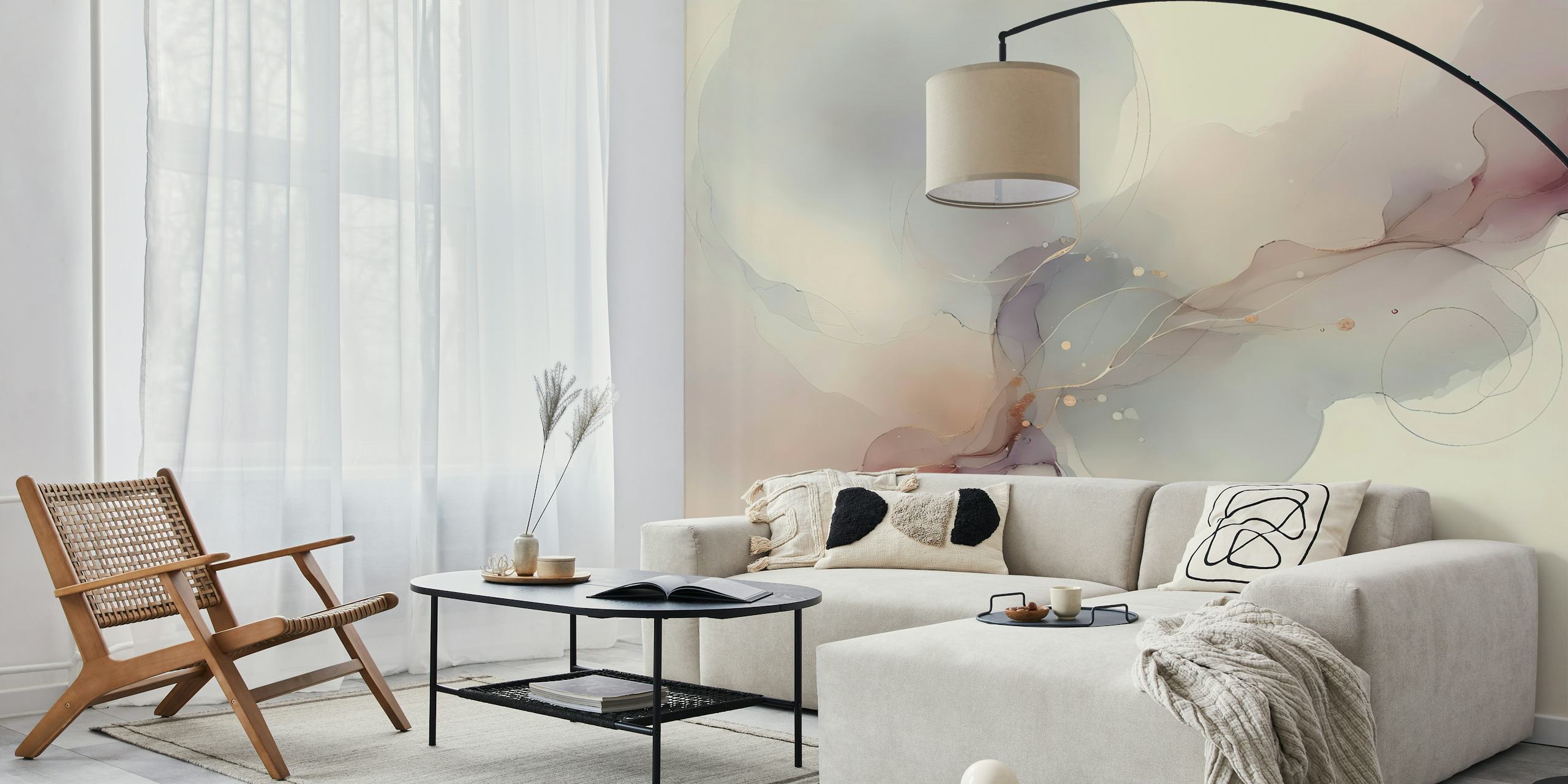 Abstracte waterverf motieven in zachte pasteltinten wallpaper