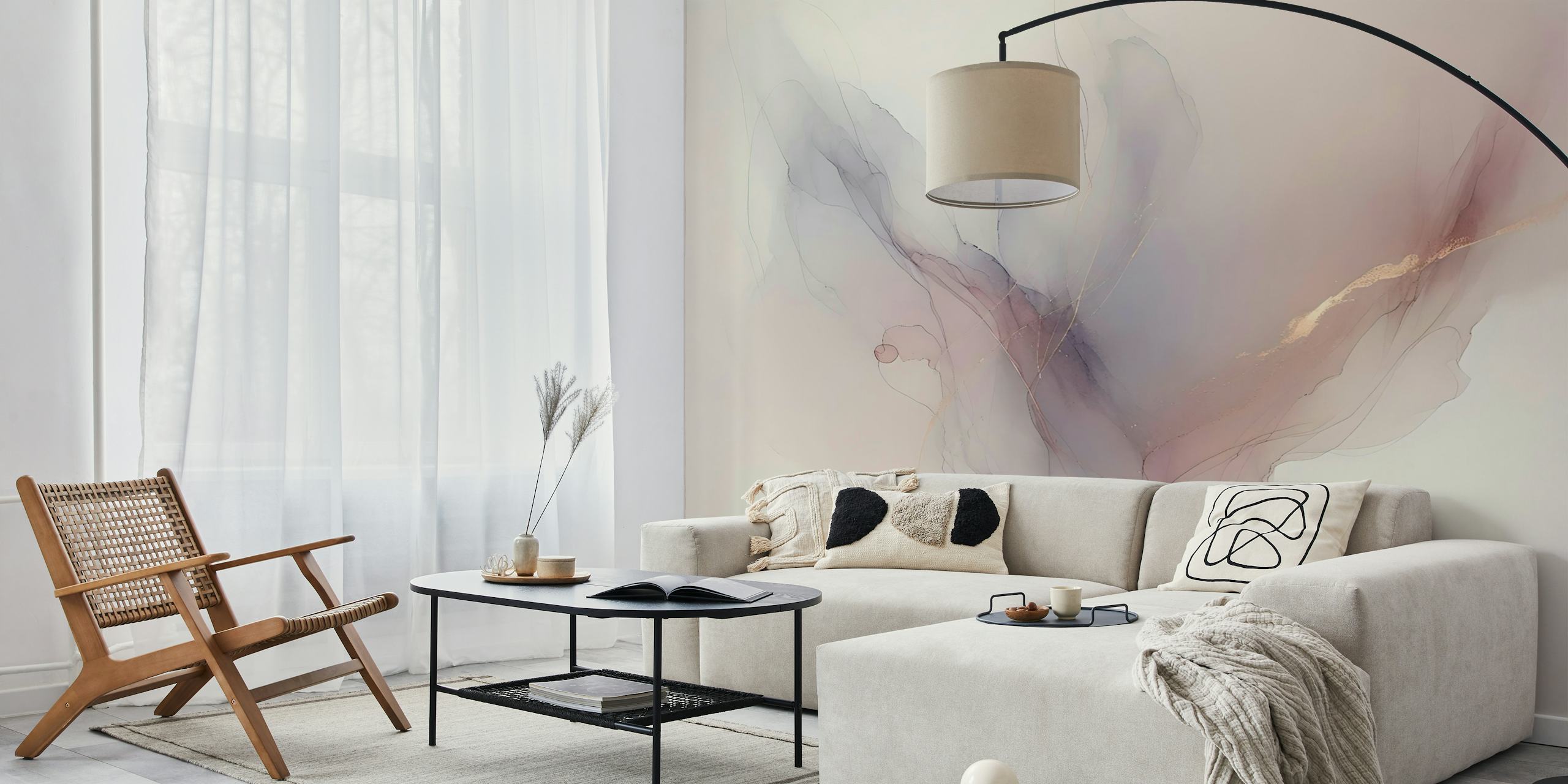 Pastel watercolor bursts with soft pinks and gold accents wallpaper