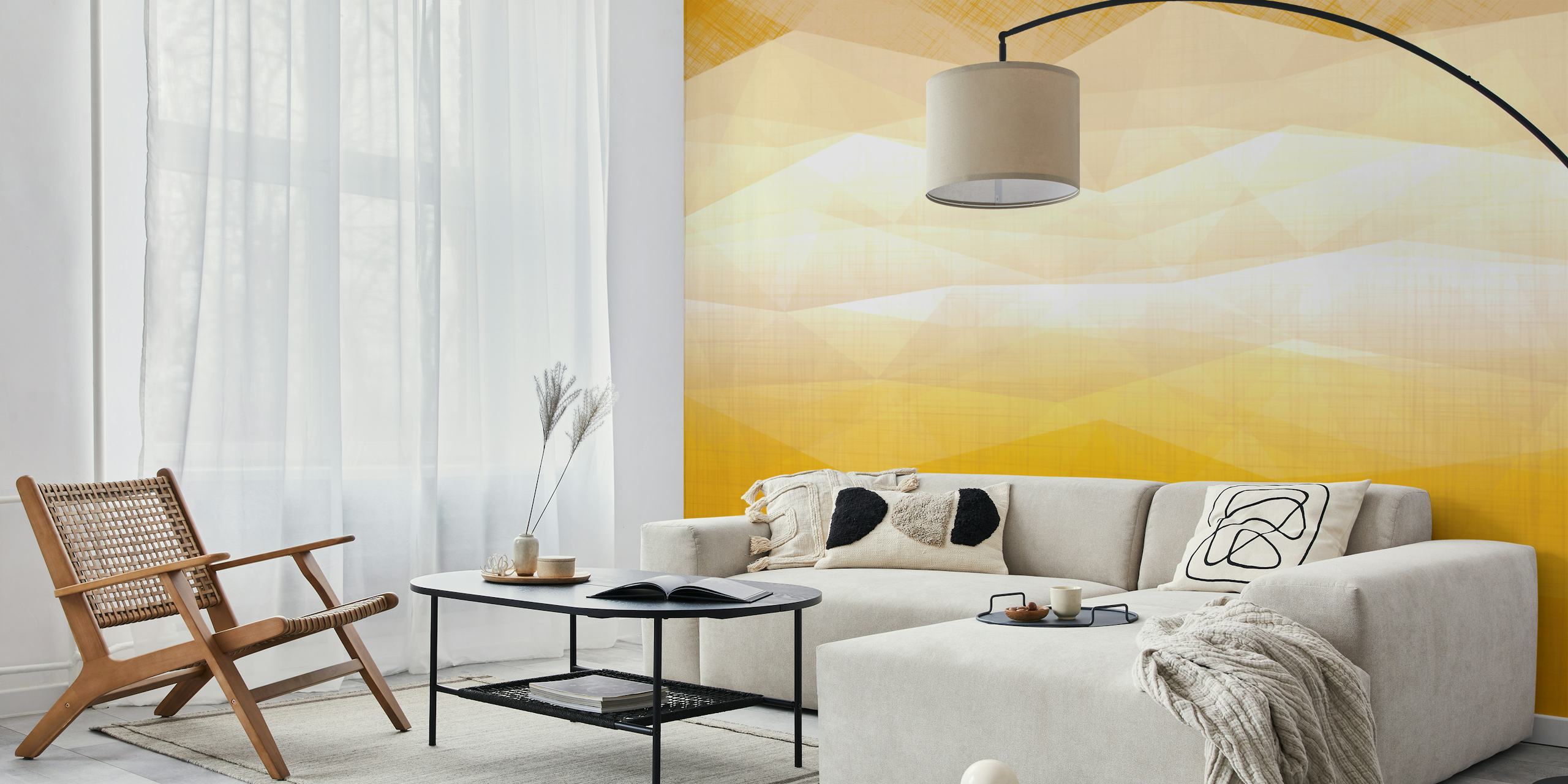 Geometric pattern in shades of yellow and white wallpaper