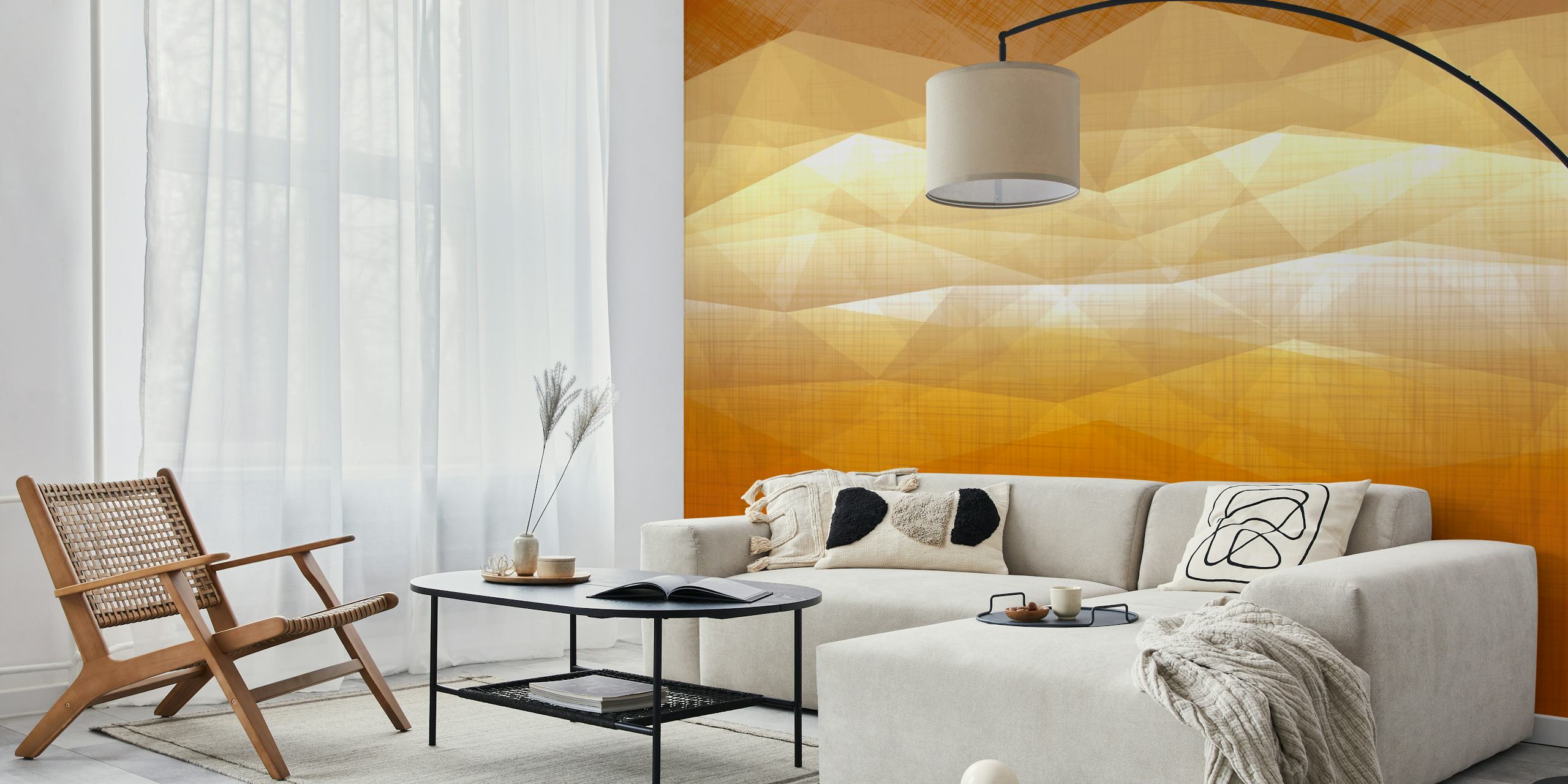 Golden Abstract Peaks tapet i et moderne rum