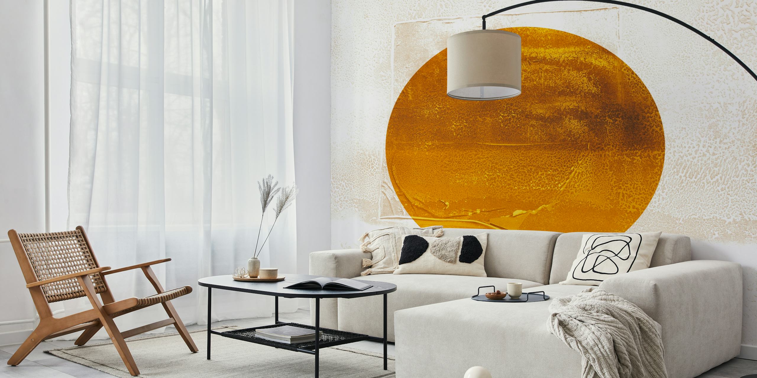 Gouden cirkel op een textuurachtig lichte achtergrond wallpaper