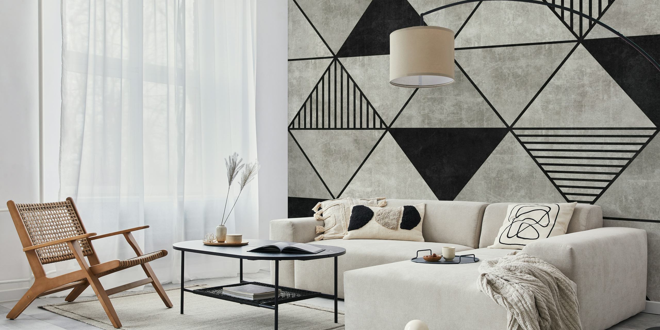 Abstract geometric concrete triangle pattern wall mural