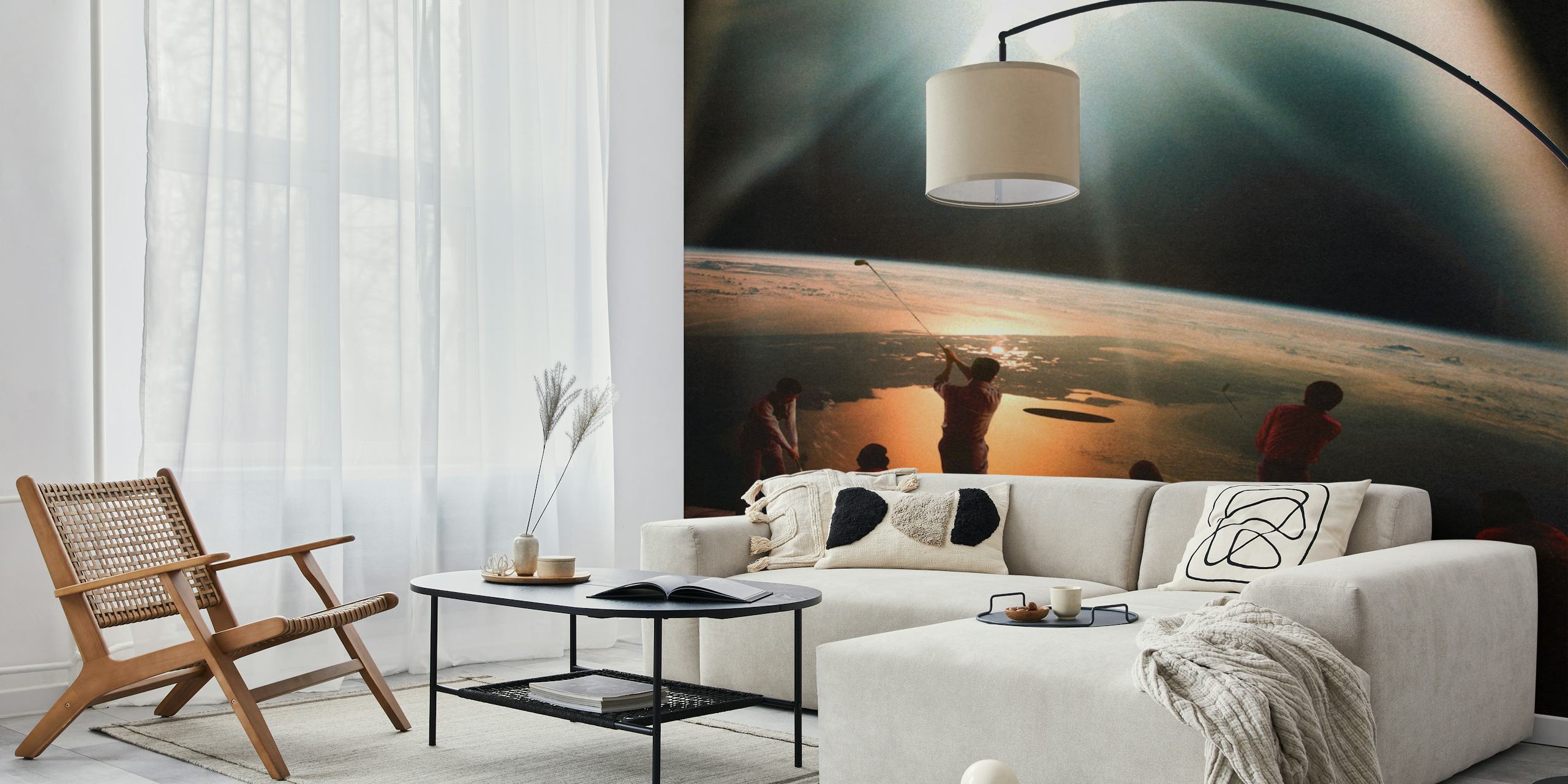Golf theme wallpaper in a stylish room