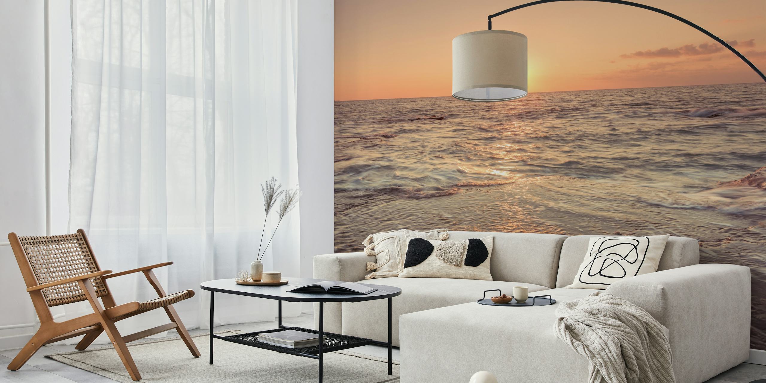 Ocean waves at sunset with soft colors wallpaper