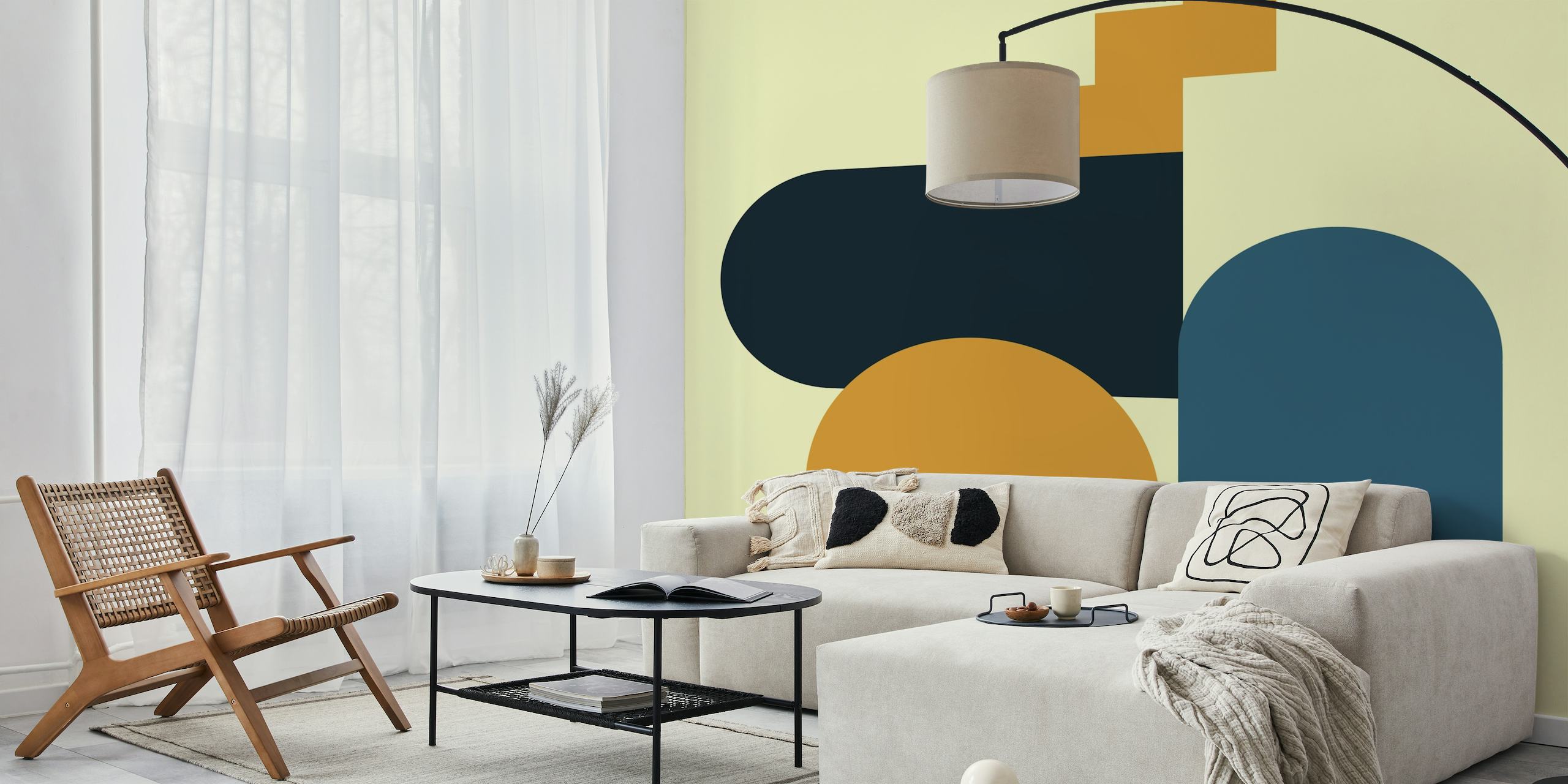 Contemporary 16 abstract geometric wall mural with cool tones