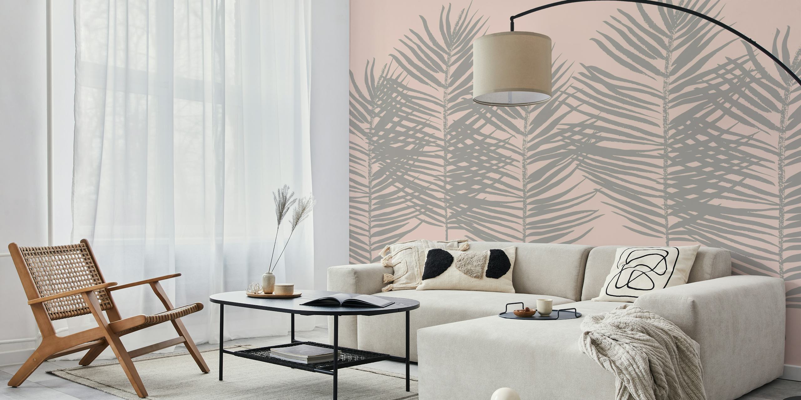 Soothing palm sketches wallpaper in a room