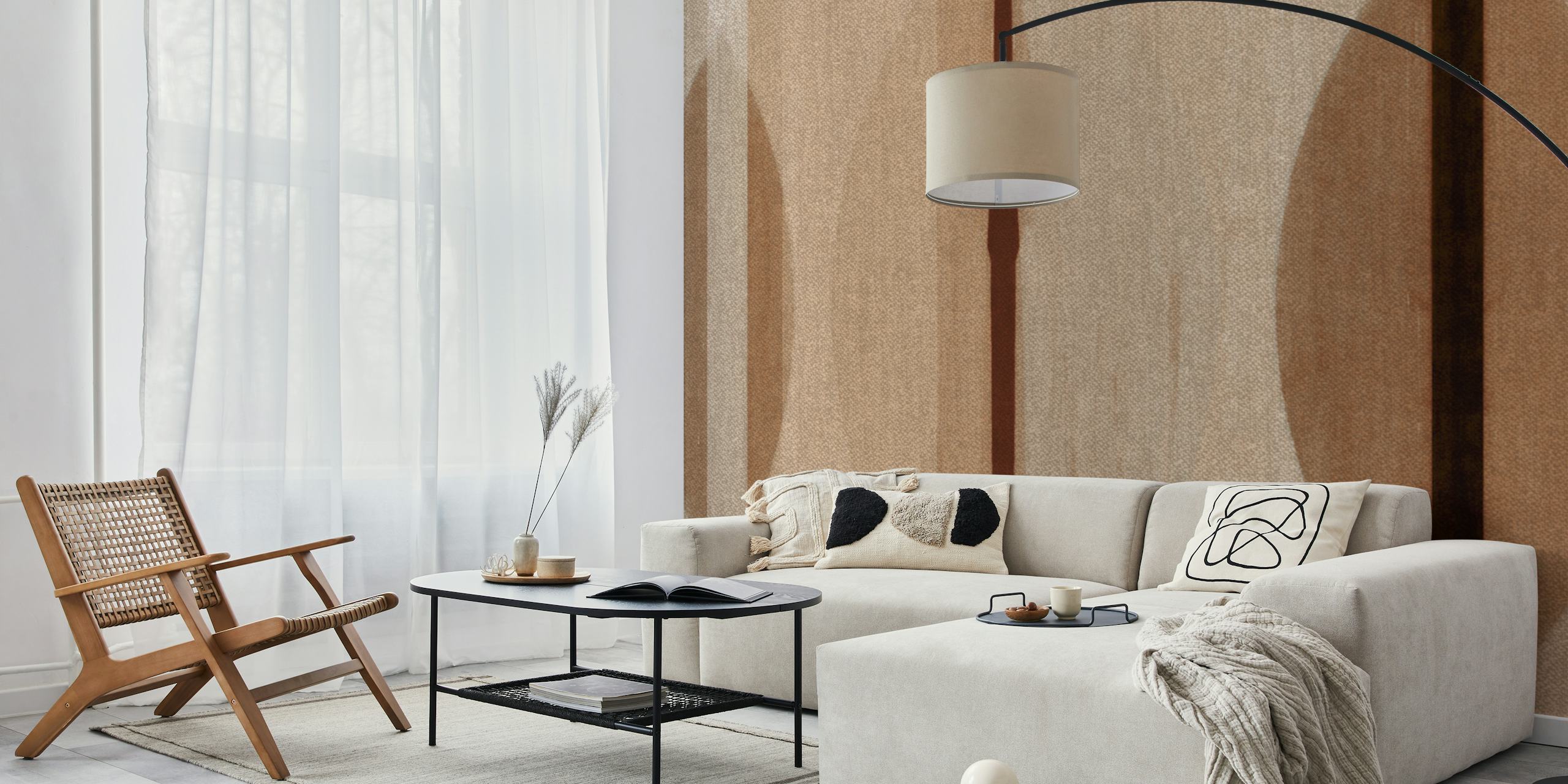 Earthy Geometric Harmony-behang in een kamer