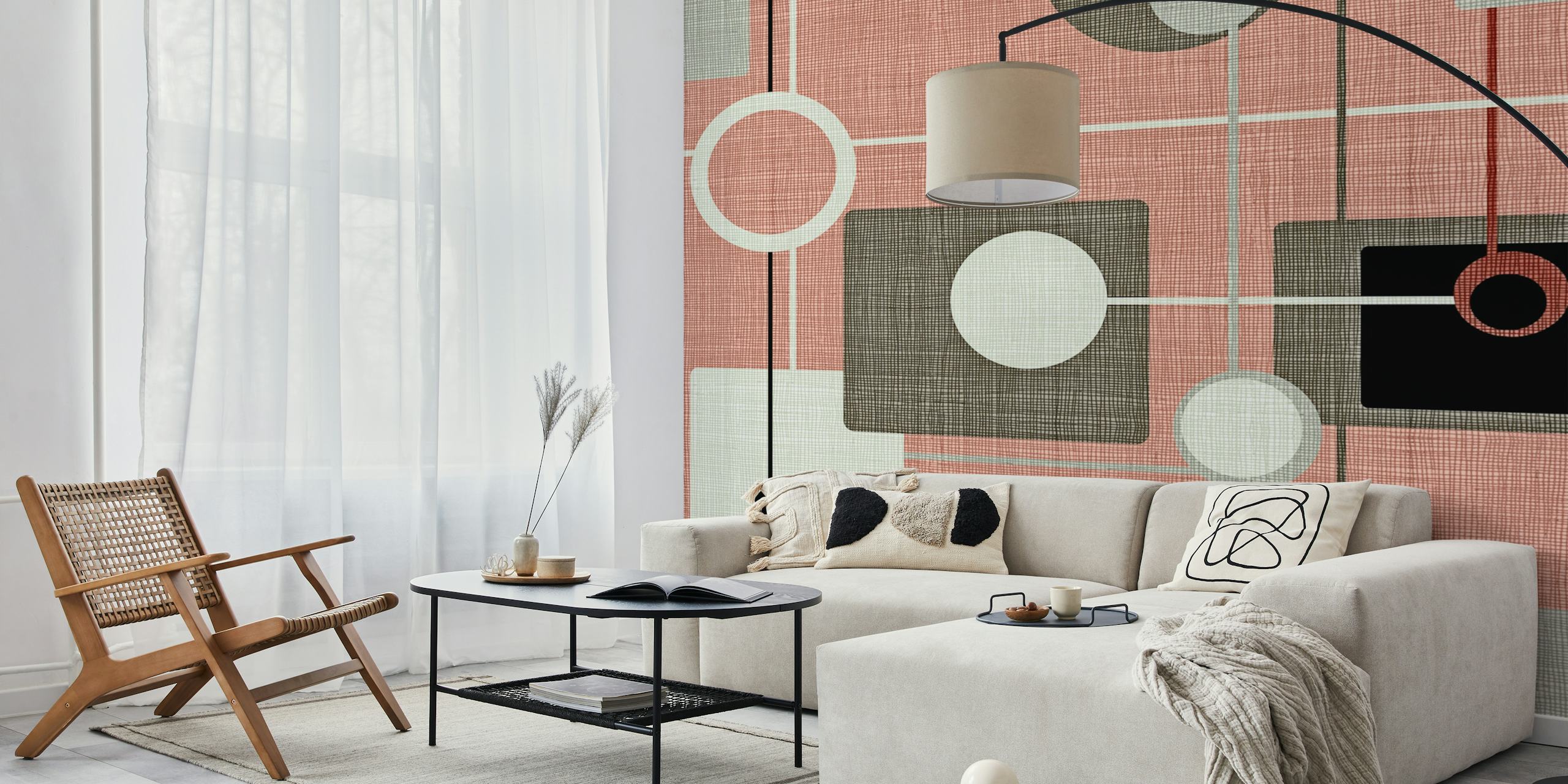 Mid-Century pink-gray wallpaper design