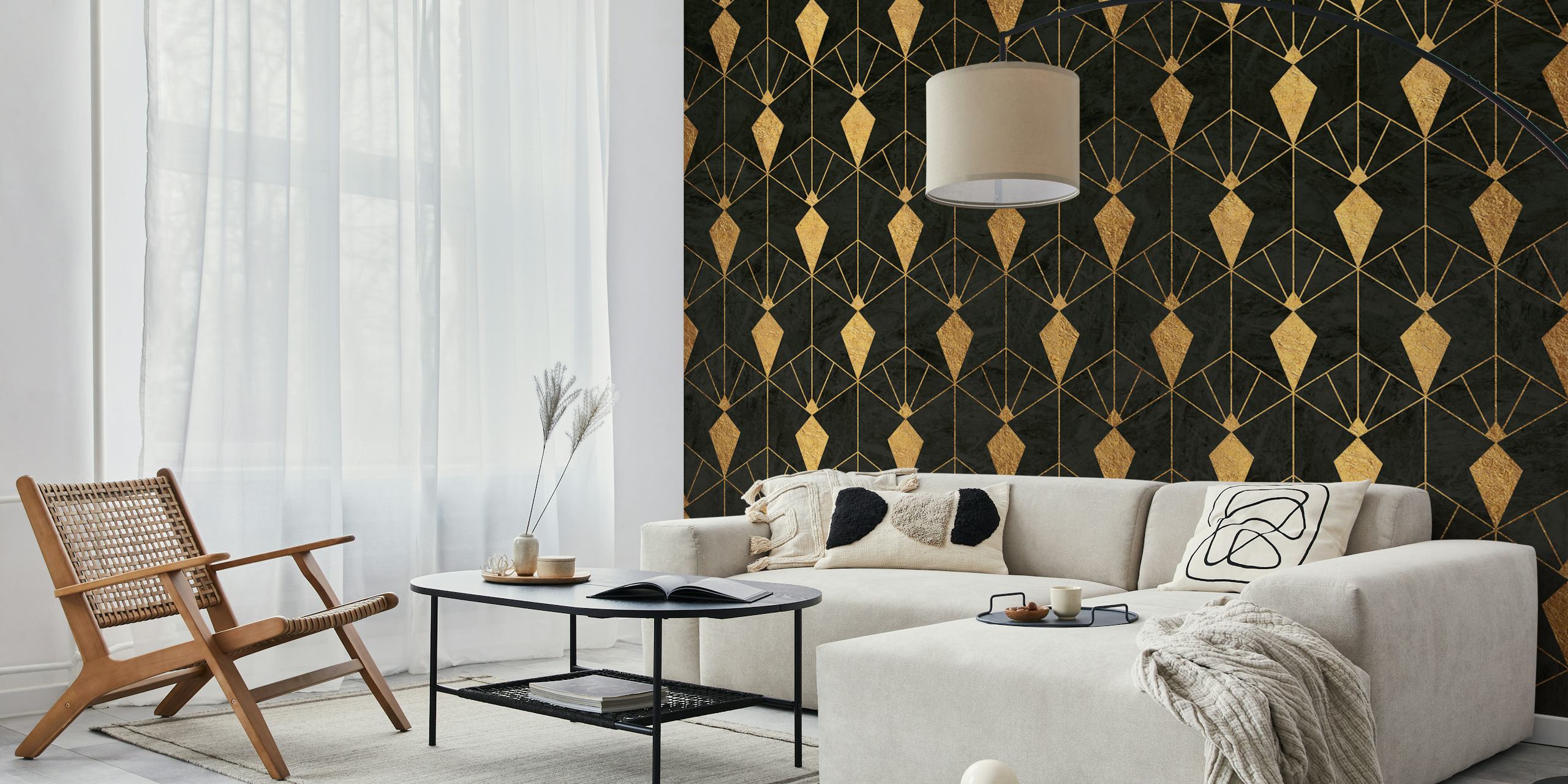 Luxury Art Deco Black and Gold design della carta da parati