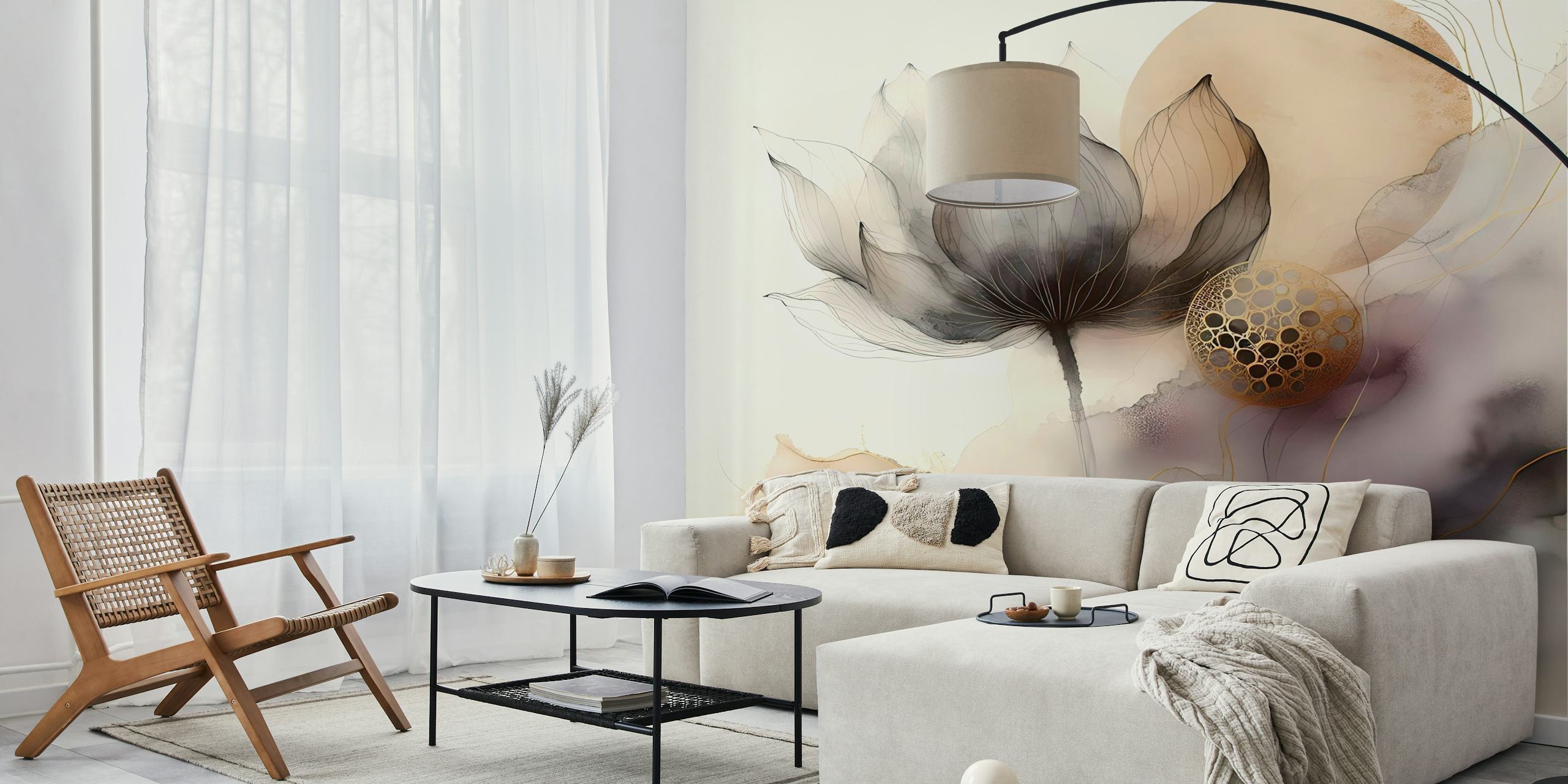 Tapeta Ink Wash Floral Haze v místnosti