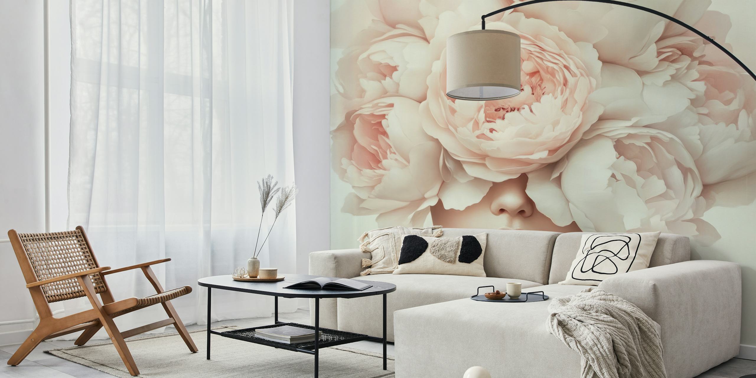 Blooming Grace Blumen-Tapete in einem Raum