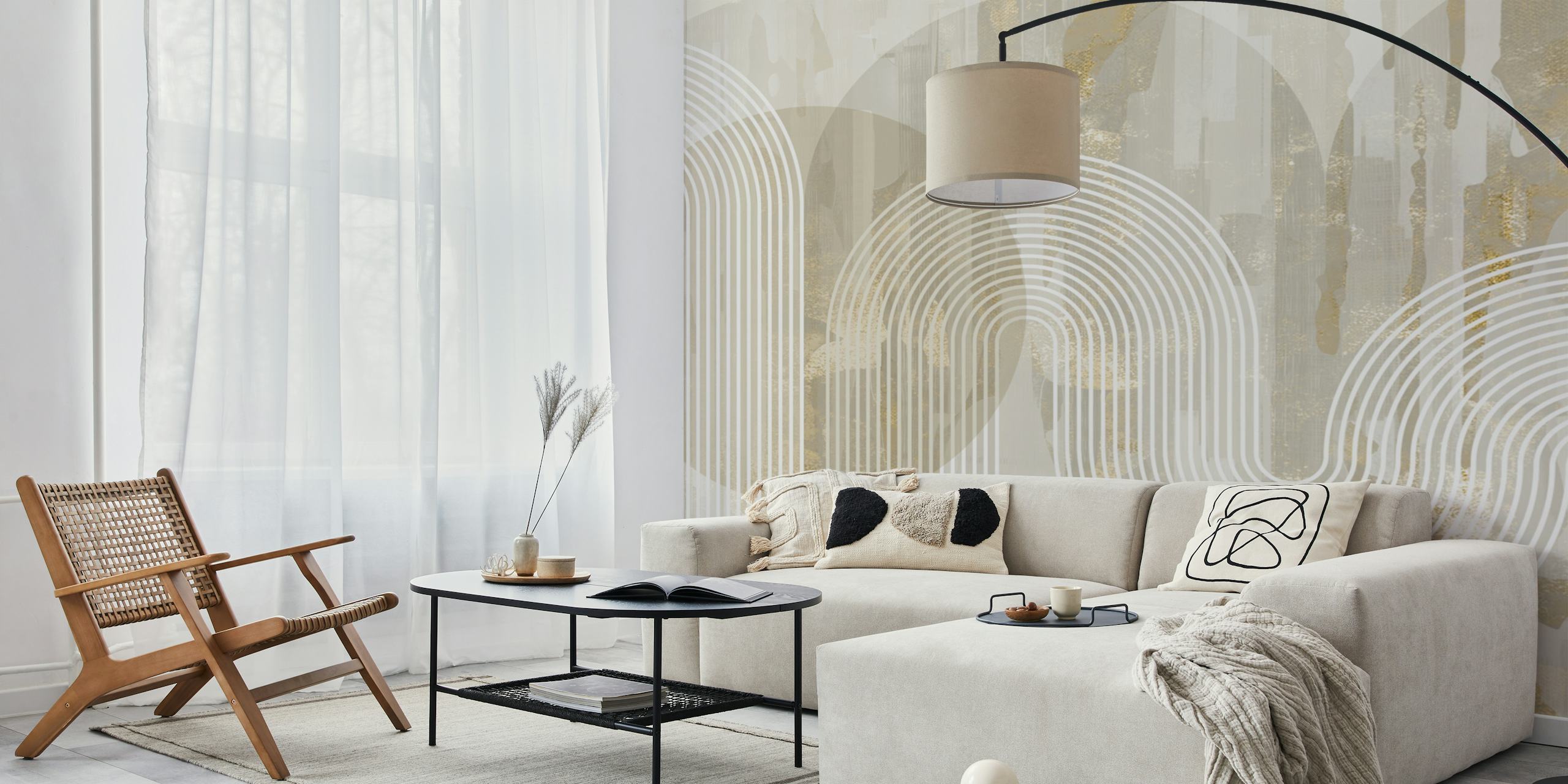Metallic Moon Waves wallpaper in a stylish room