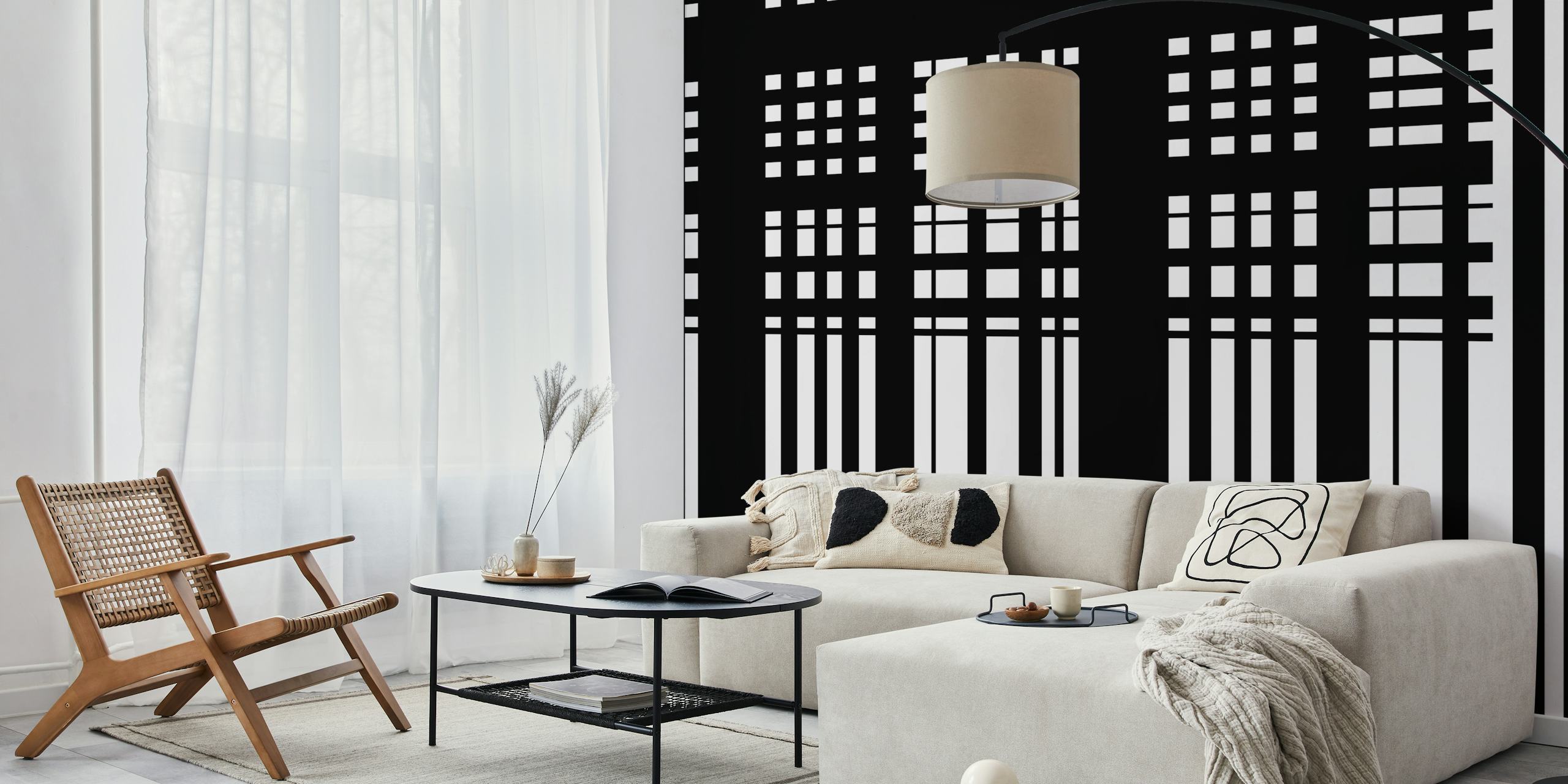 Black and white striped wallpaper with minimalistic design