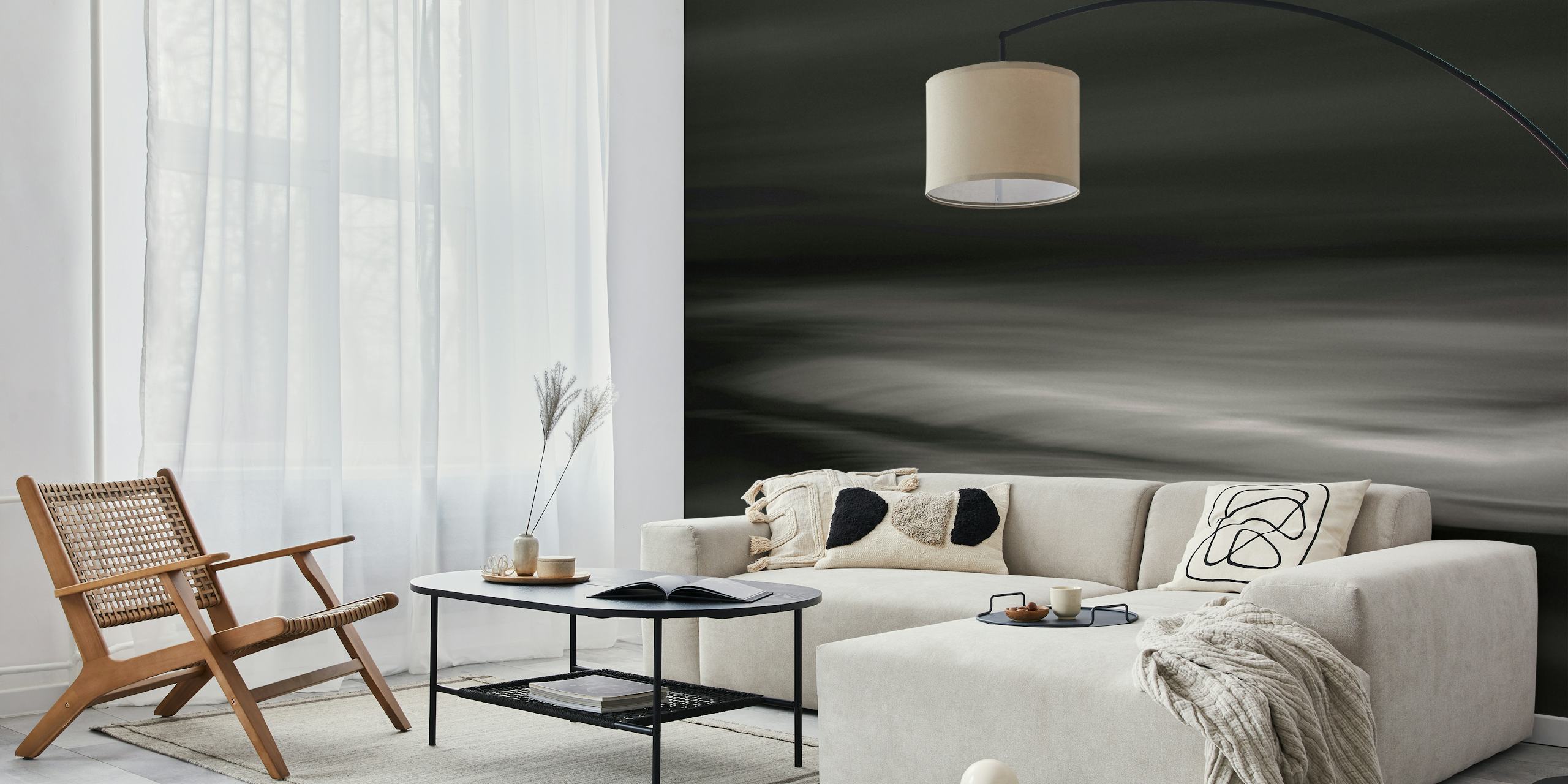 Whispering Tides behang in een moderne kamer
