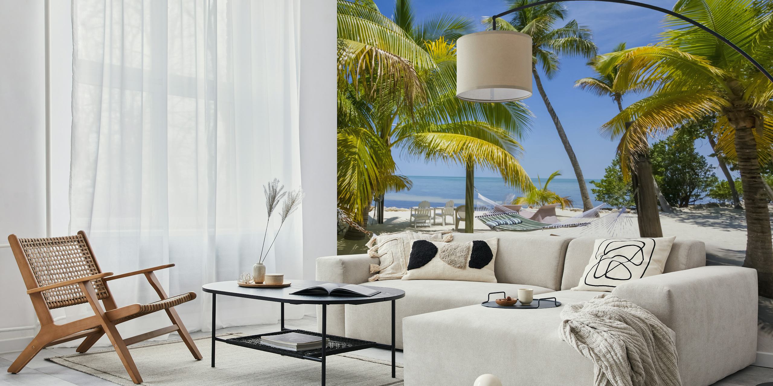 Florida Keys tropical beach wall mural with hammock and palm trees