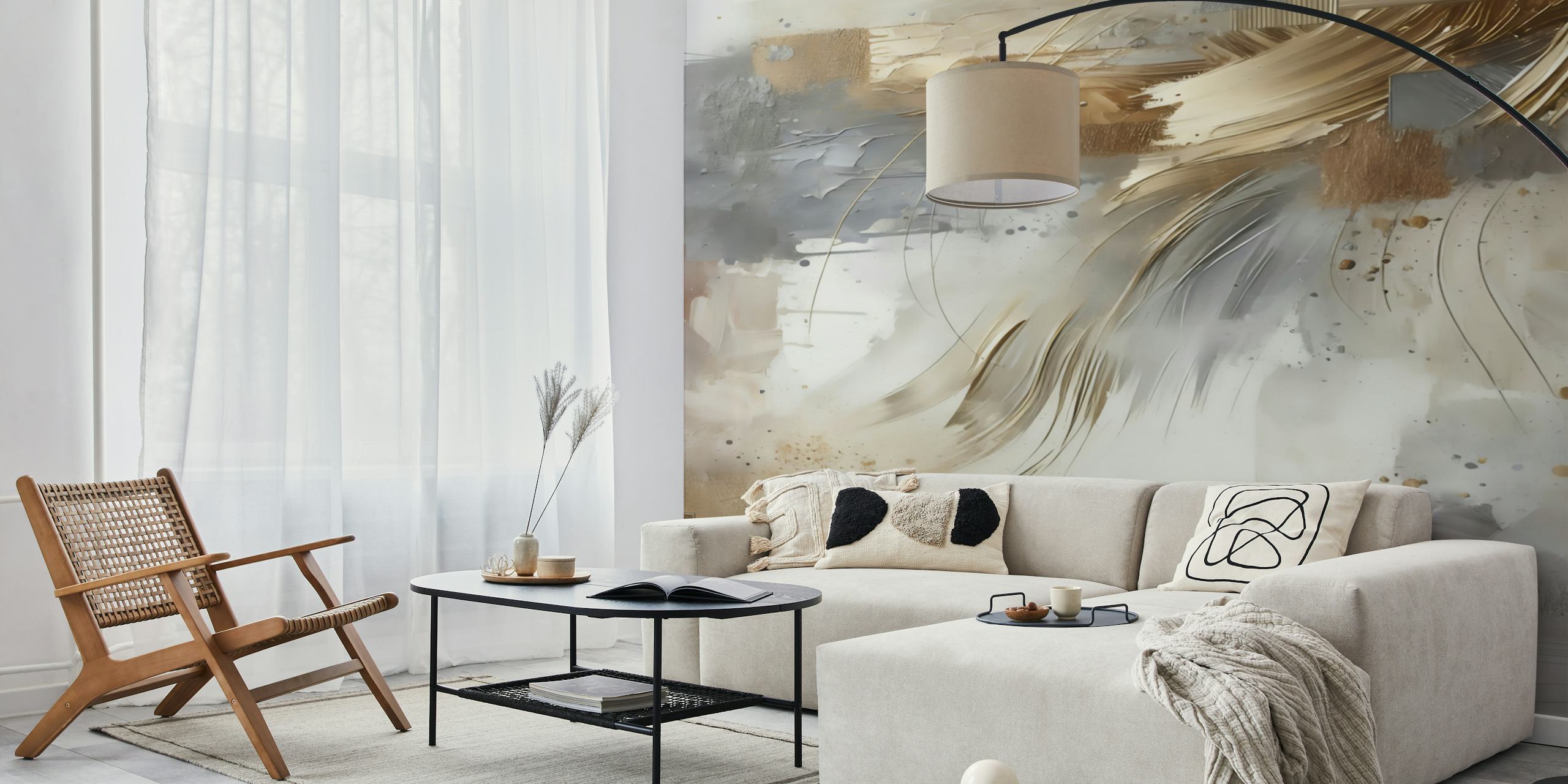 Gold and silver abstract brush strokes wallpaper.