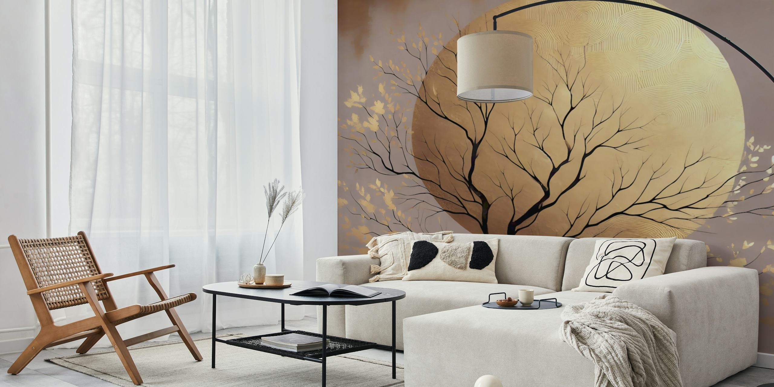 Gilded Japanese Autumn Tree wallpaper design