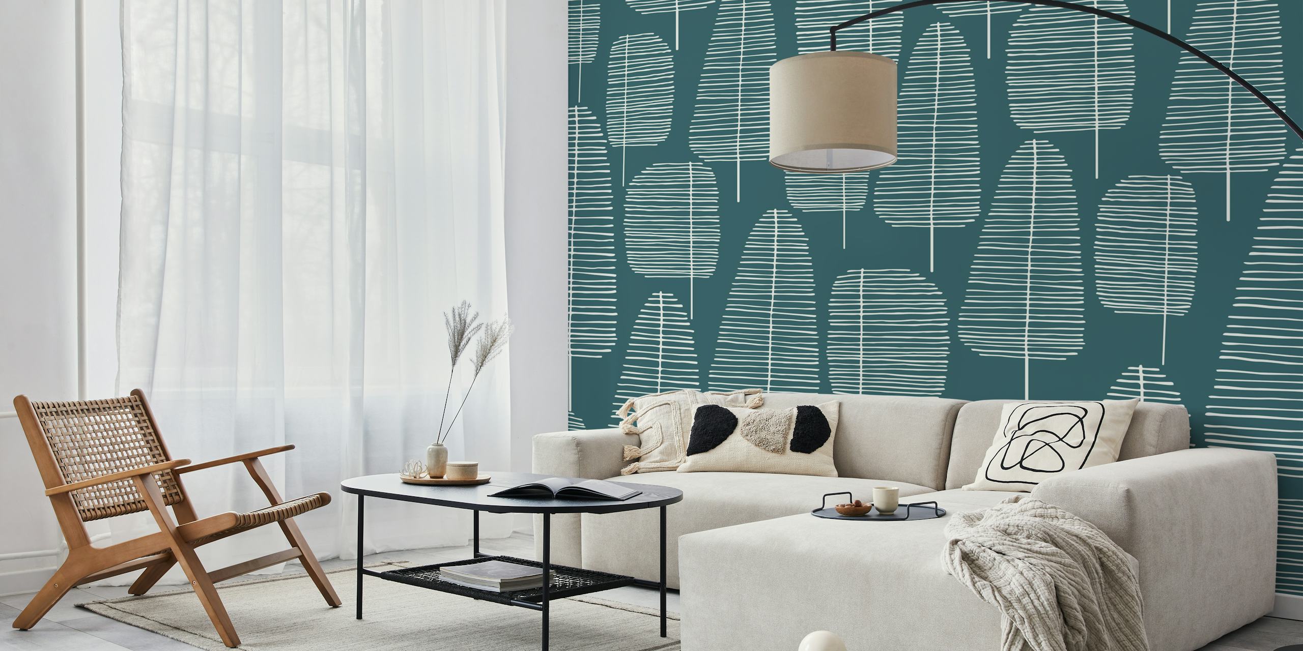 Mid Century Trees Deep Sea Dive wallpaper in a room