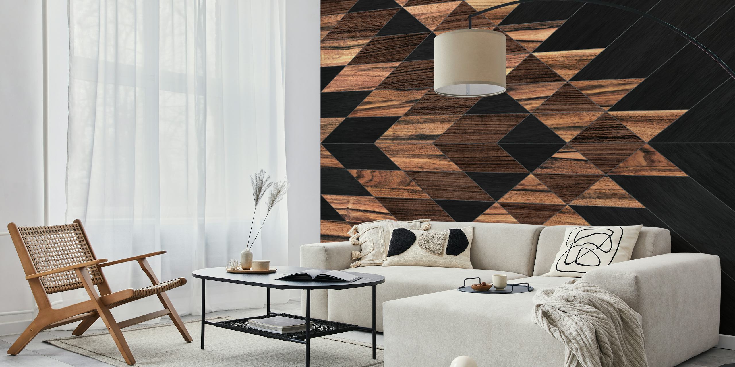 Urban tribal pattern wallpaper displayed in a room