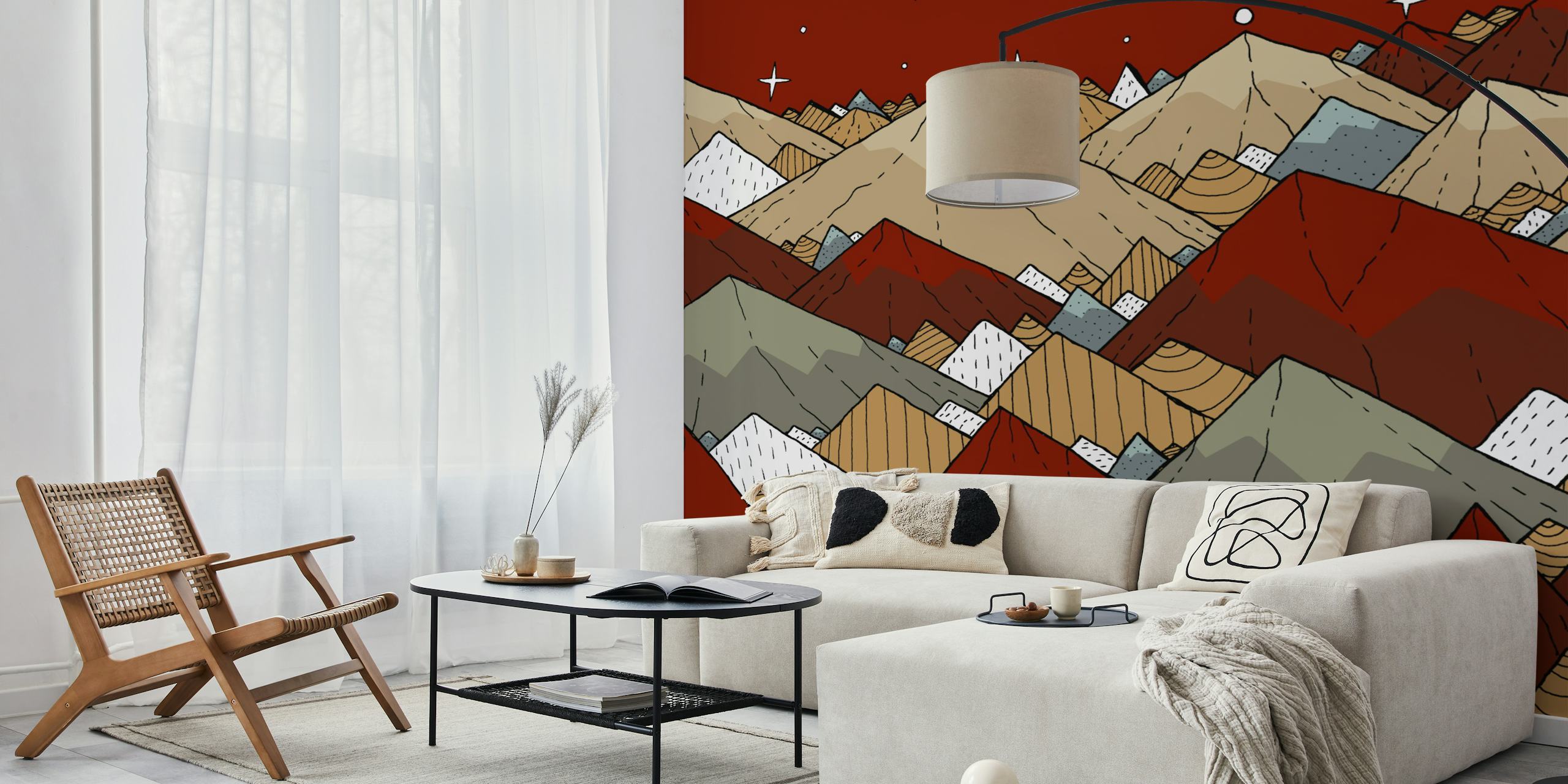 Colorful mountain peaks in red, beige, and white wallpaper