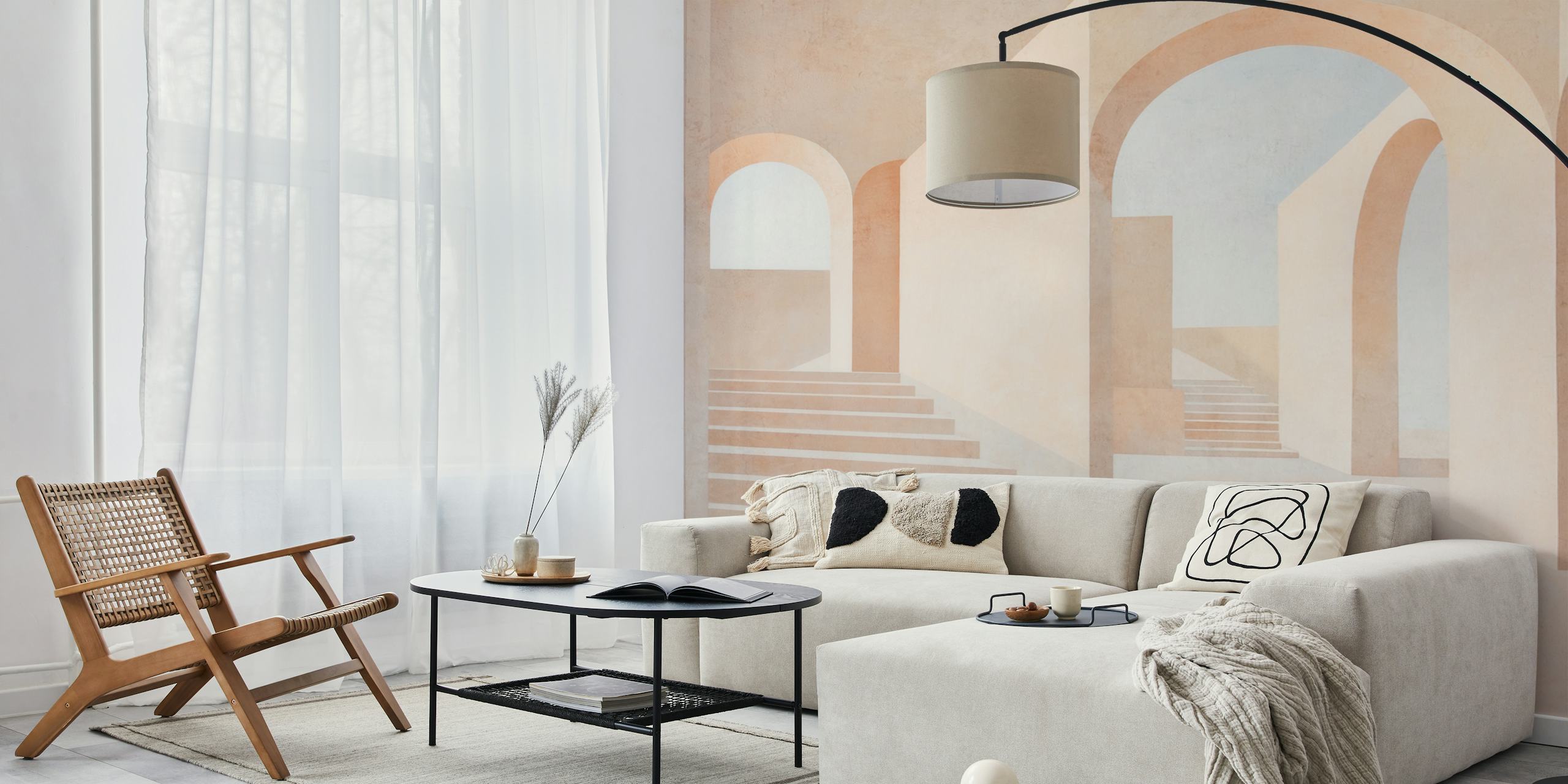 Minimalist archway design with soft peach tones wallpaper